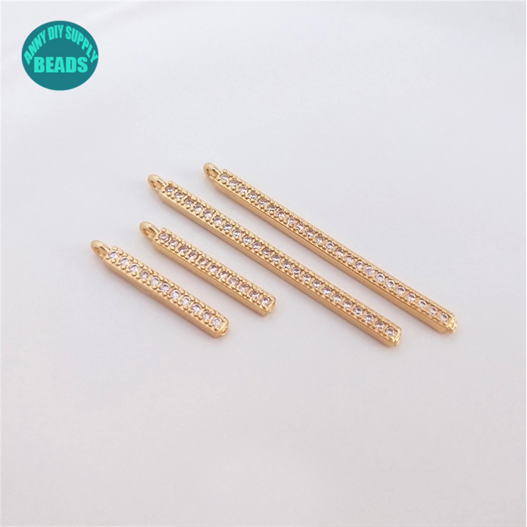 Ciondolo a forma di bastoncino in ottone placcato oro vero 14k, ciondoli a forma di bastoncino, ciondolo a forma di bastoncino rettangolare, ciondolo