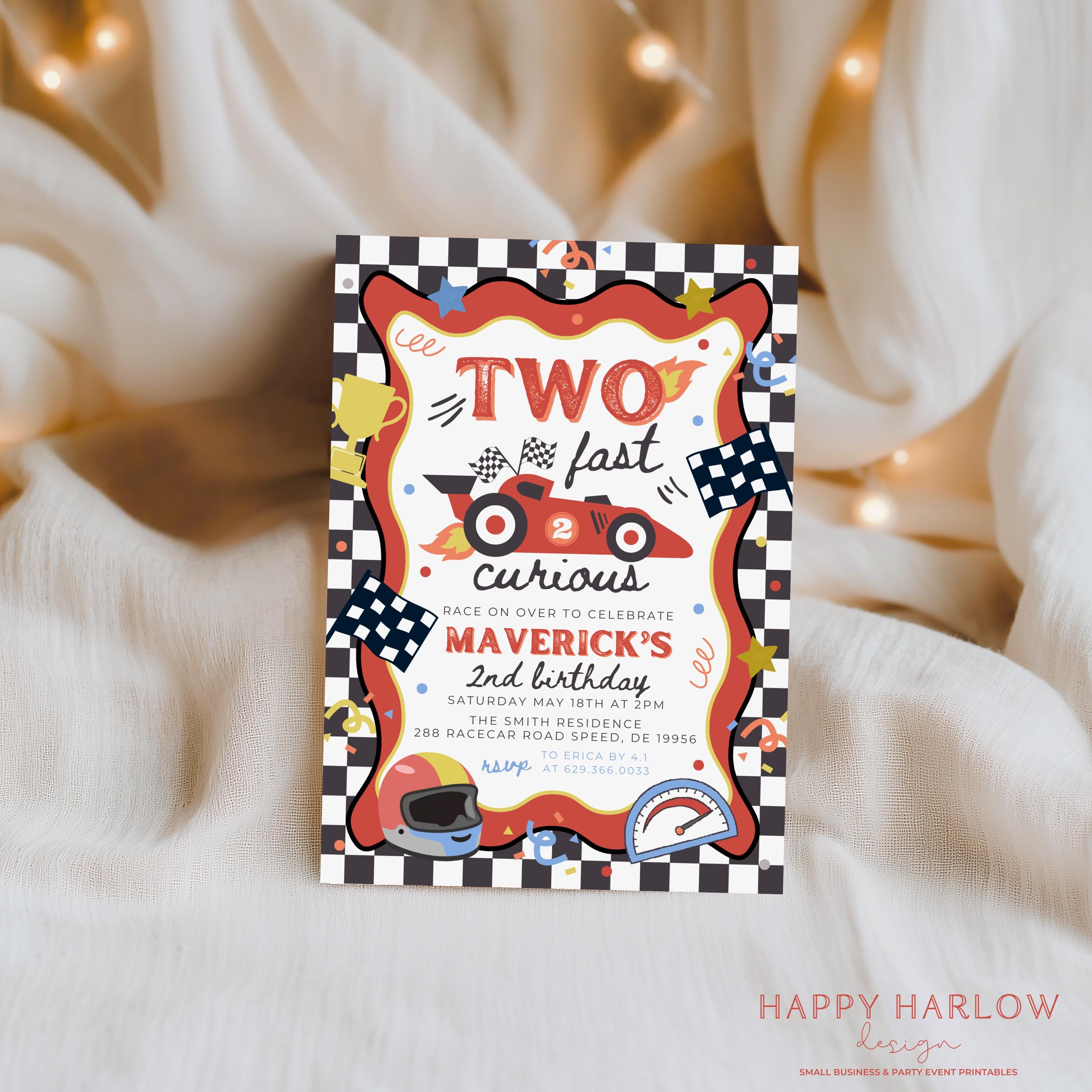 Invito per il secondo compleanno di Two Fast Boy, invito per la festa del secondo compleanno di Two Fast Boy, invito per la festa del secondo complean