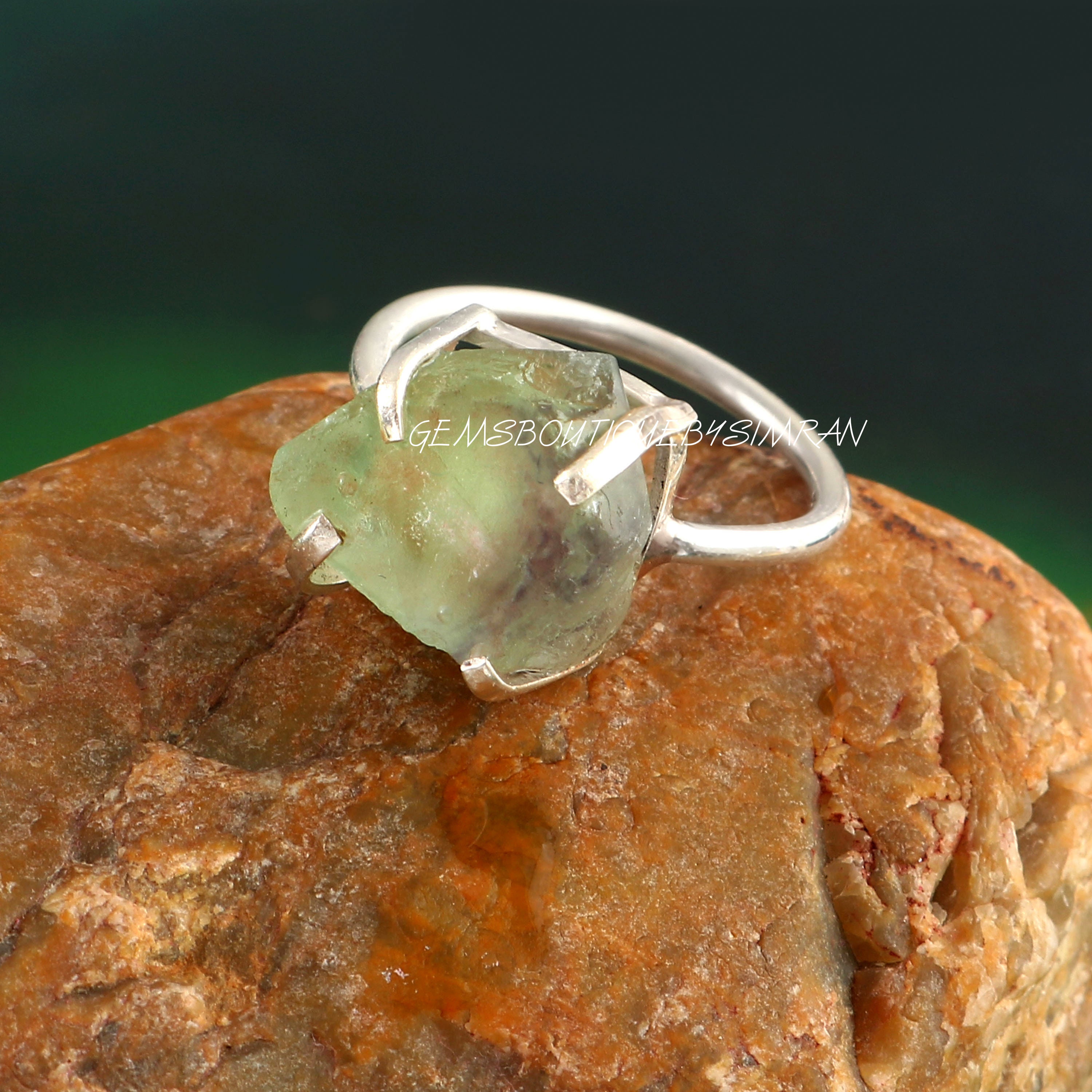 Anello in argento sterling con fluorite, anello in fluorite grezza, anello in fluorite grezza, anello in fluorite grezza, anello in cristallo curativo
