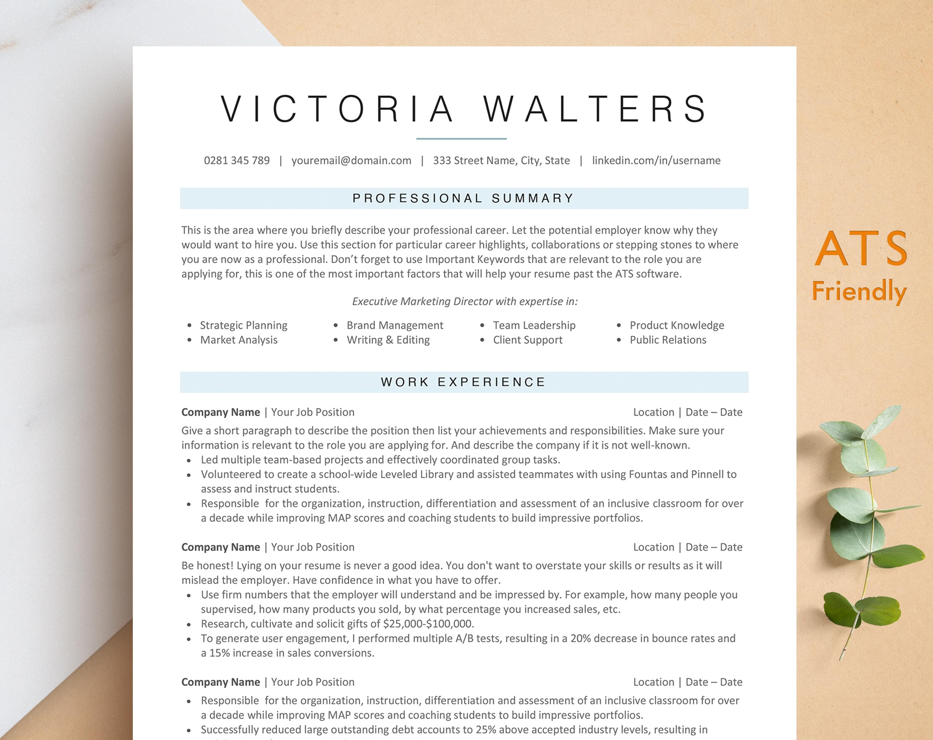 Curriculum vitae moderno e compatibile con ATS, modello di curriculum ATS in Word, Pages, Google Docs, modello di CV ATS, curriculum semplice, modello