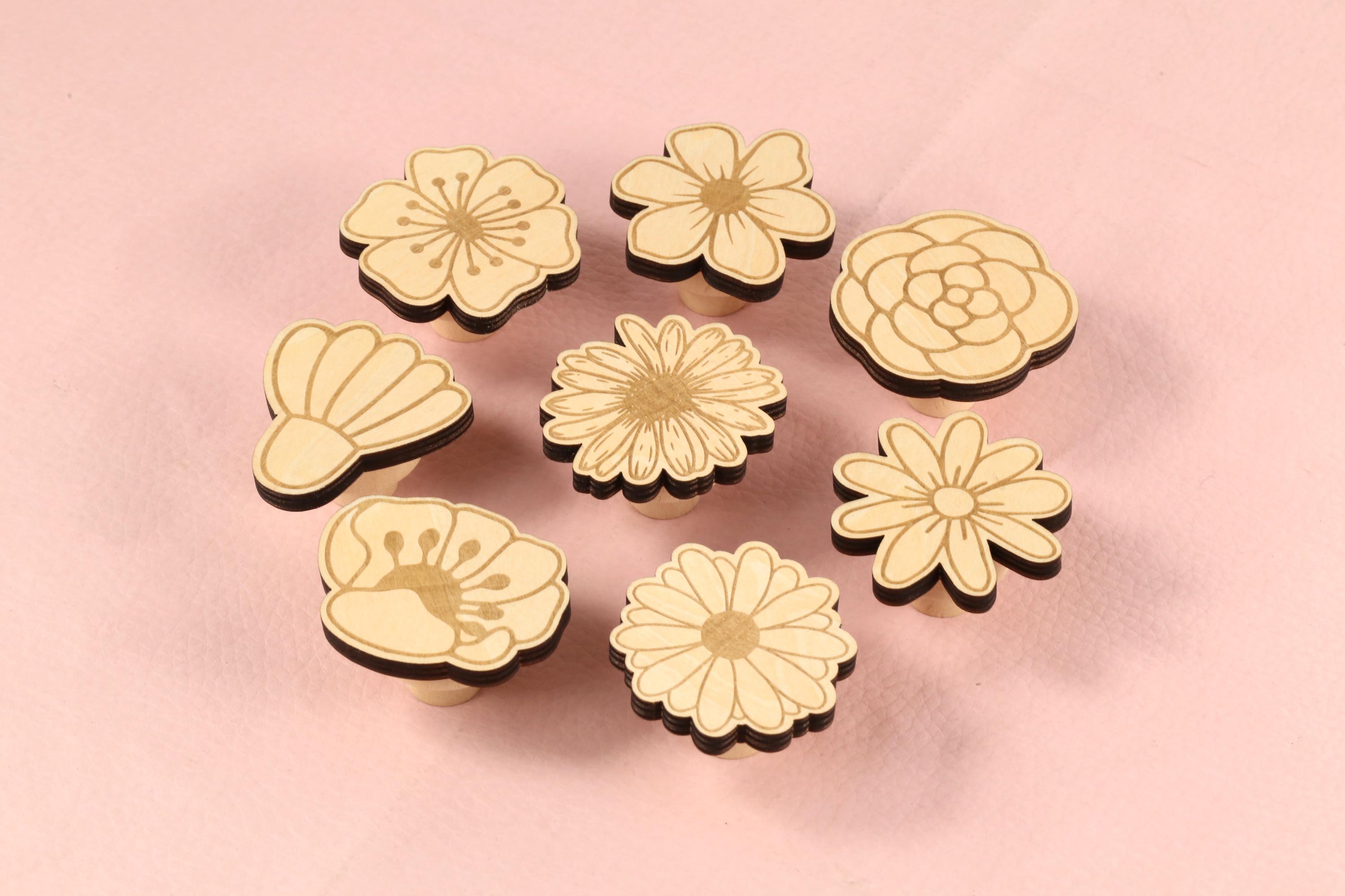 Pomelli per cassetti della serie Flower, pomelli per mobili per cameretta in legno Rose Daisy, pomelli per cassettiera Wildflower, pomelli per mobili