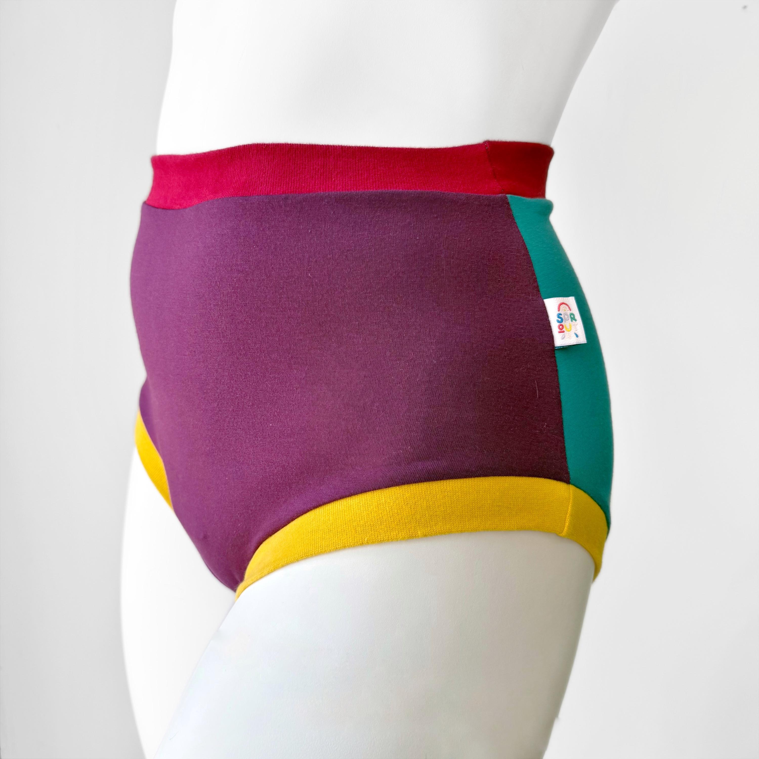 Pantaloni da adulto a vita alta con blocchi di colore / Mutandine da donna / Intimo in cotone biologico