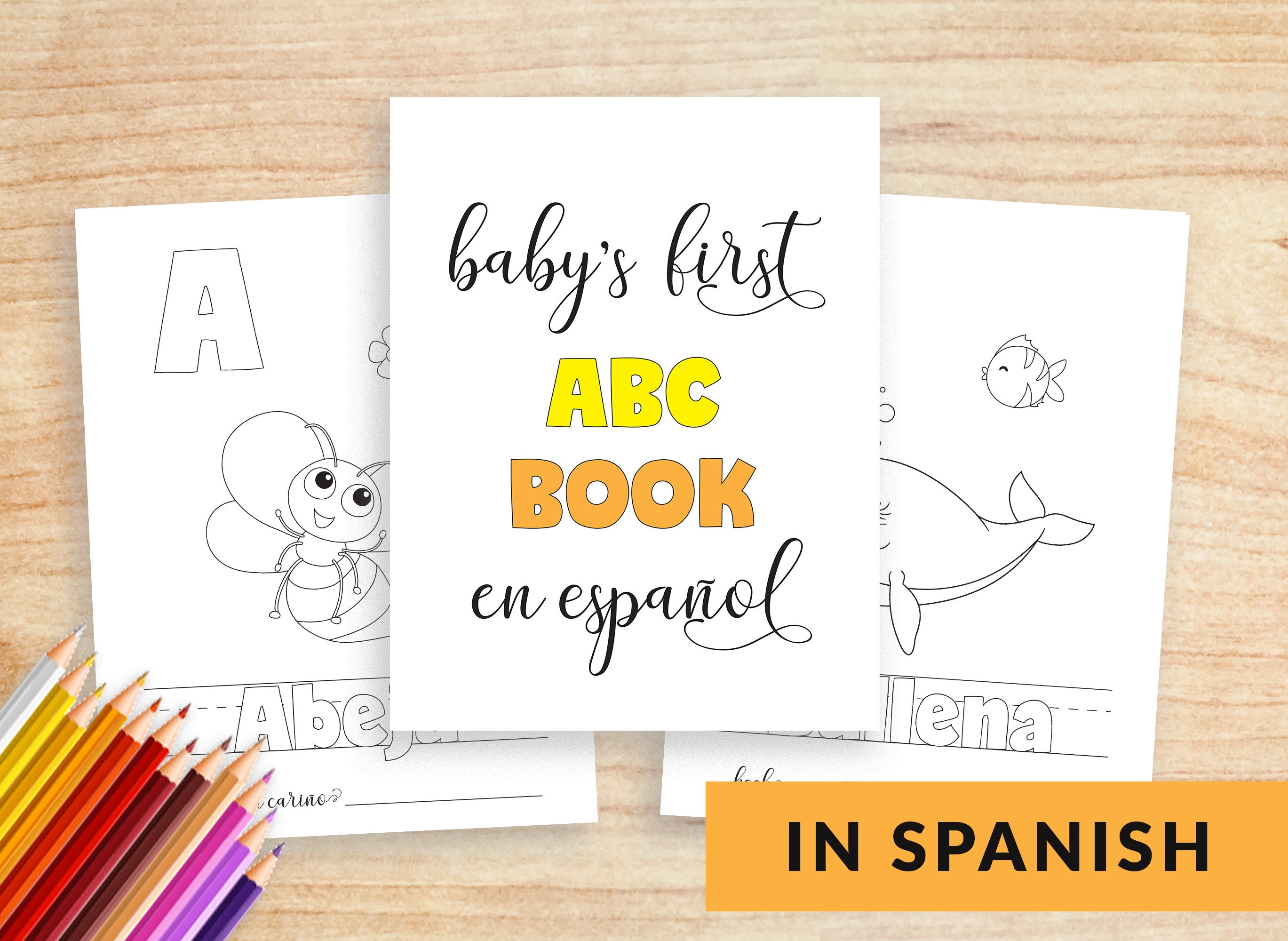 Il primo libro ABC del bambino in spagnolo, libro dell'alfabeto Baby Shower, Primer Libro de ABC del Bebe, libro da colorare ABC stampabile
