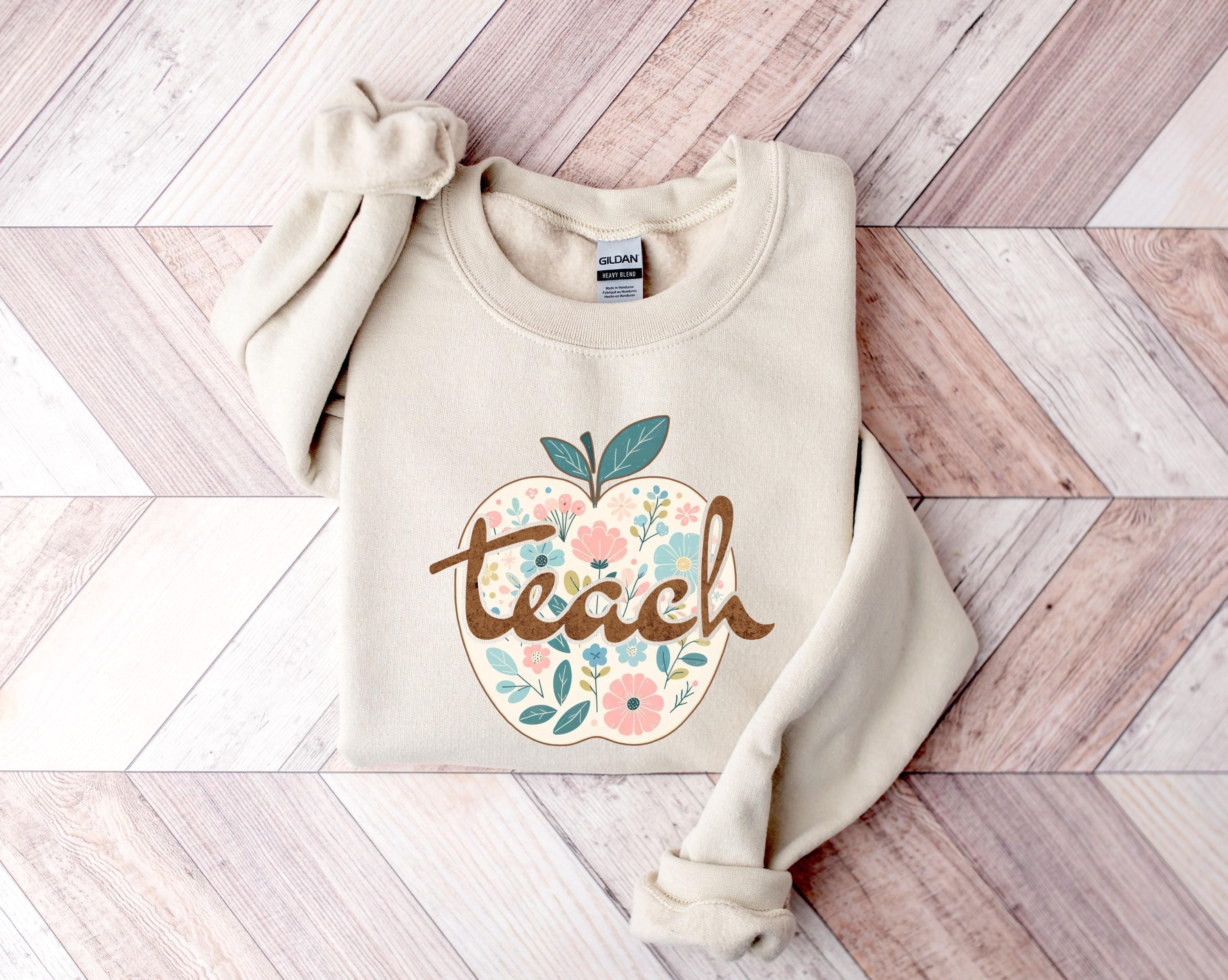 "Felpa con cappuccio \"Teach\", Felpa con cappuccio per insegnanti, Felpa con cappuccio \"Teach Apple\", Felpa con cappuccio floreale per insegnanti, Felpa"