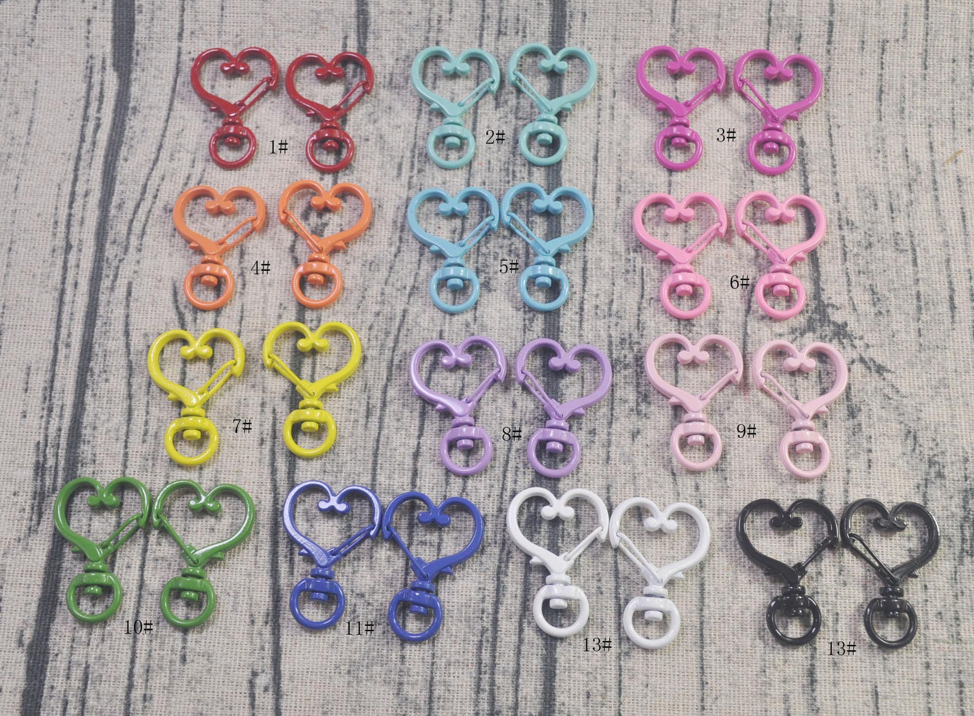10/30/50/100 pezzi di fermaglio per chiavi a forma di cuore di colori misti, fermagli per chiavi con gancio girevole a forma di cuore, fermaglio girev