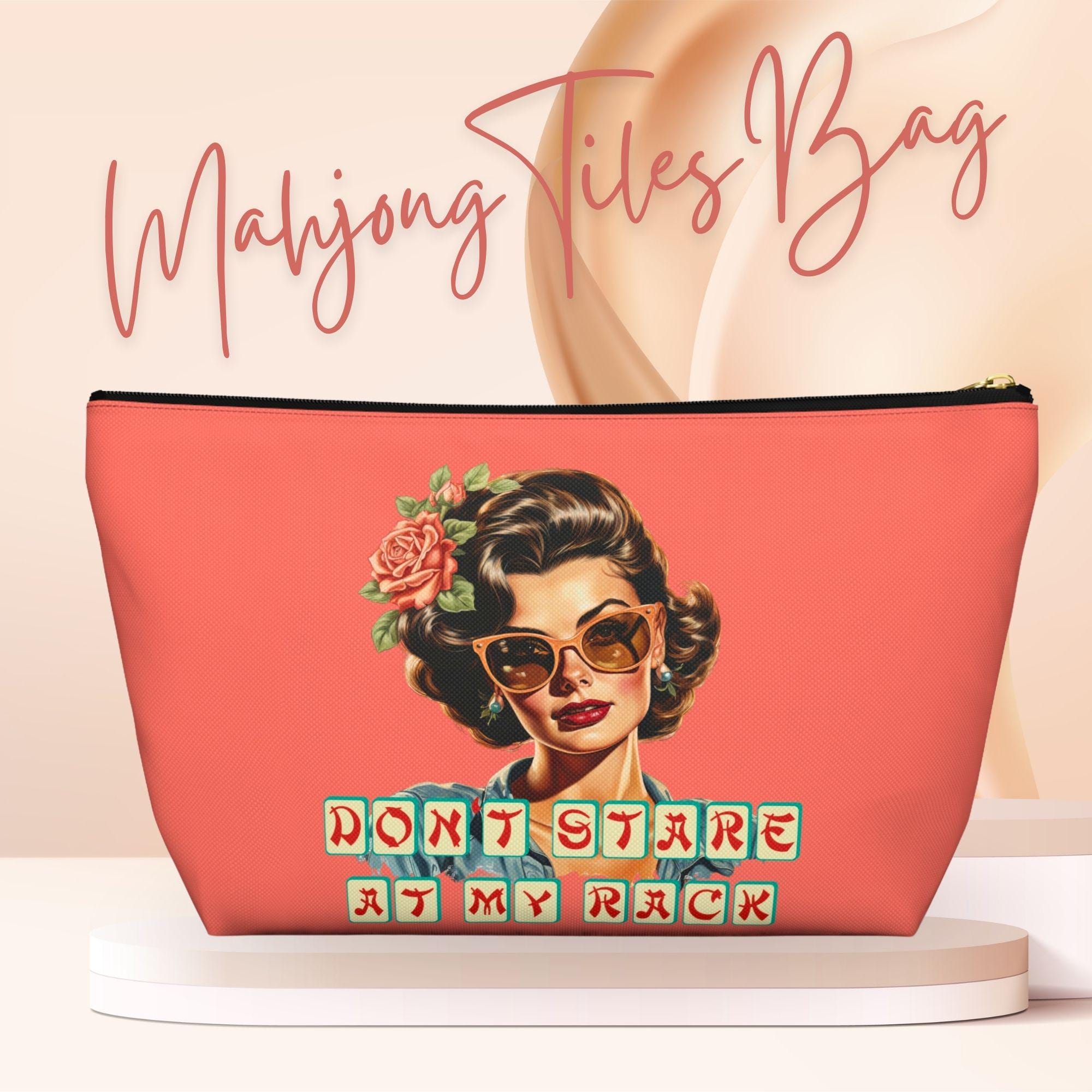 "Borsa per tessere del Mahjong, sarcastica e divertente borsa da viaggio \"Non fissare il mio rack\" per gli amanti del Mahjong, regalo di compleanno, gr"