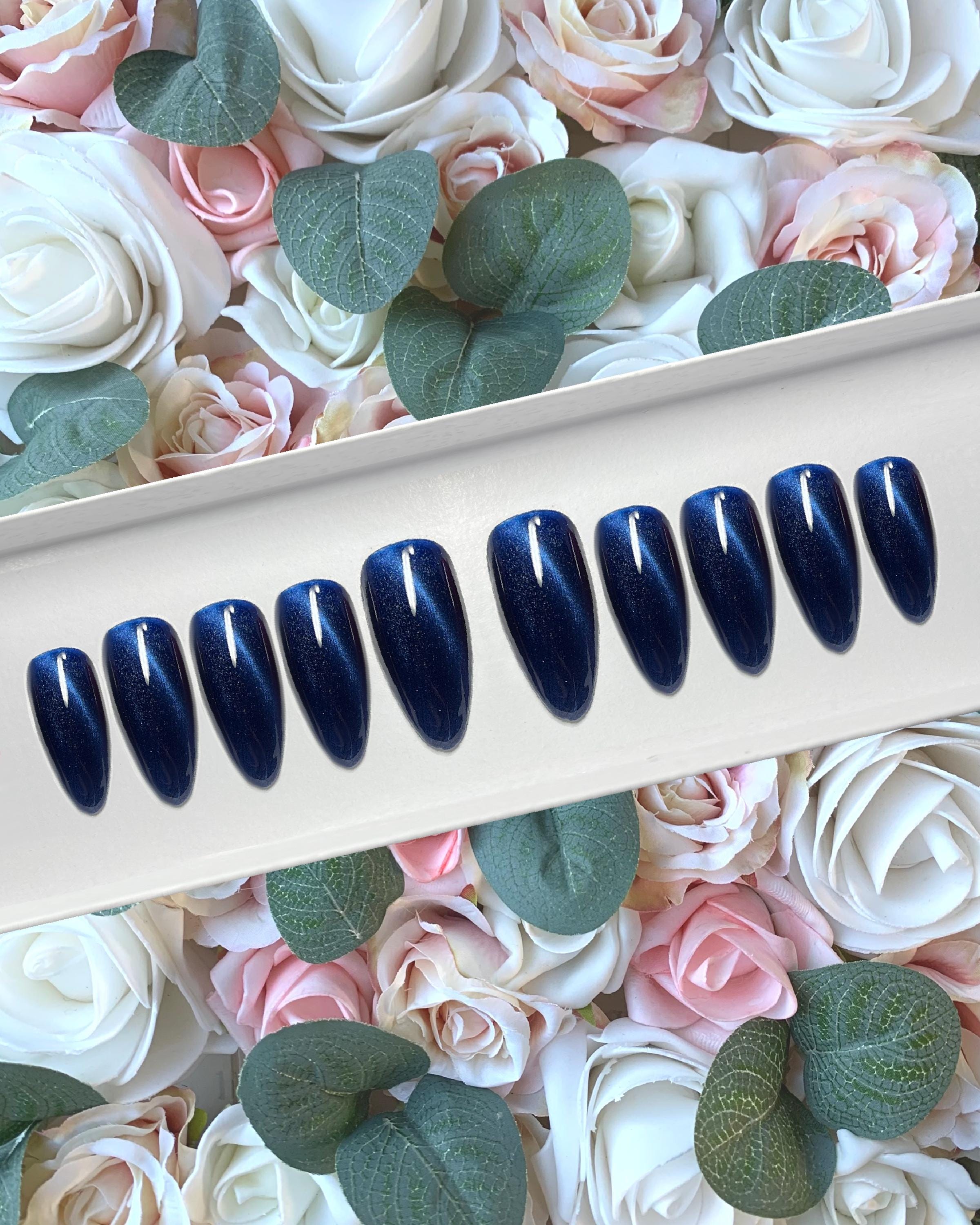 Unghie finte in gel Cat Eye blu oceano intenso / Unghie adesive / Unghie con colla / Unghie finte / Unghie finte / Unghie finte / Unghie luccicanti