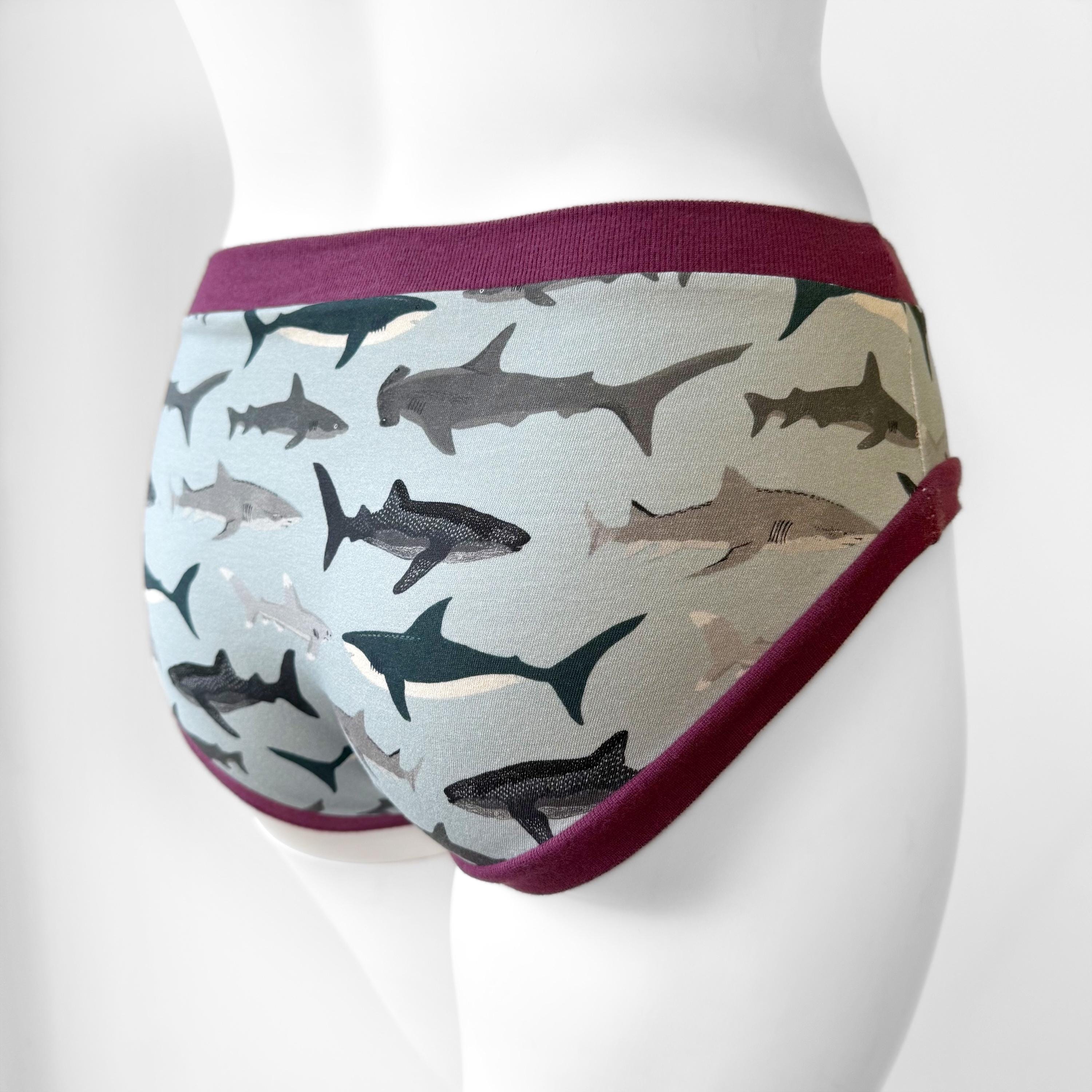 Mutandine da donna con stampa squalo / Slip da donna / Biancheria intima in cotone biologico