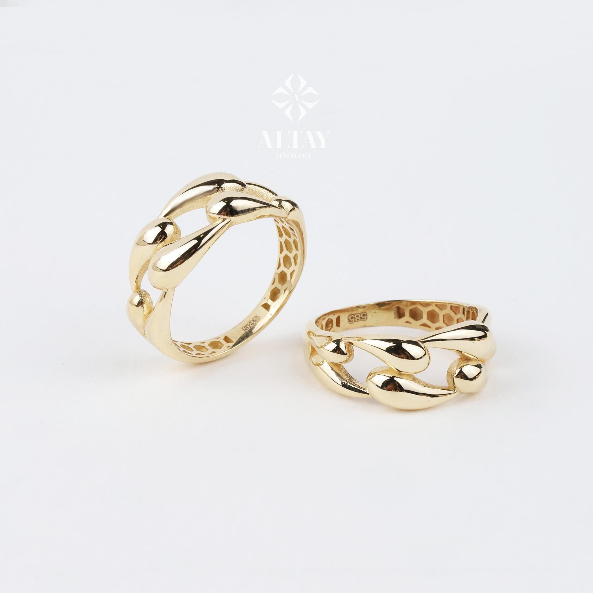Anello con catena in oro 14 carati, anello con maglie spesse, anello con catena spessa, anello con catena audace, anello impilabile in oro massiccio,