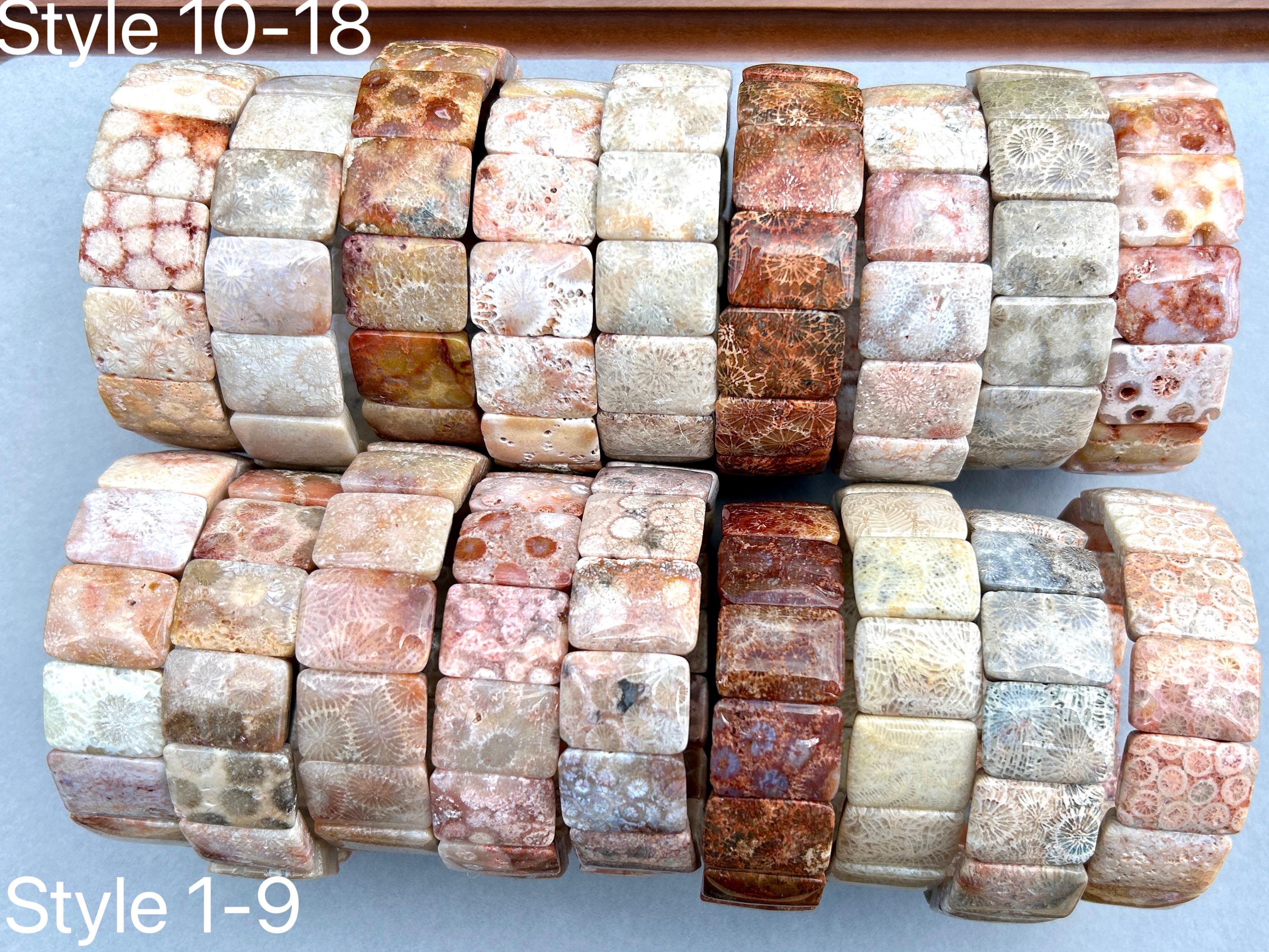 Bracciale con perline di corallo fossile e pietre preziose - Bracciale elastico fatto a mano - Bracciale con perline di pietre preziose - Bracciale cu