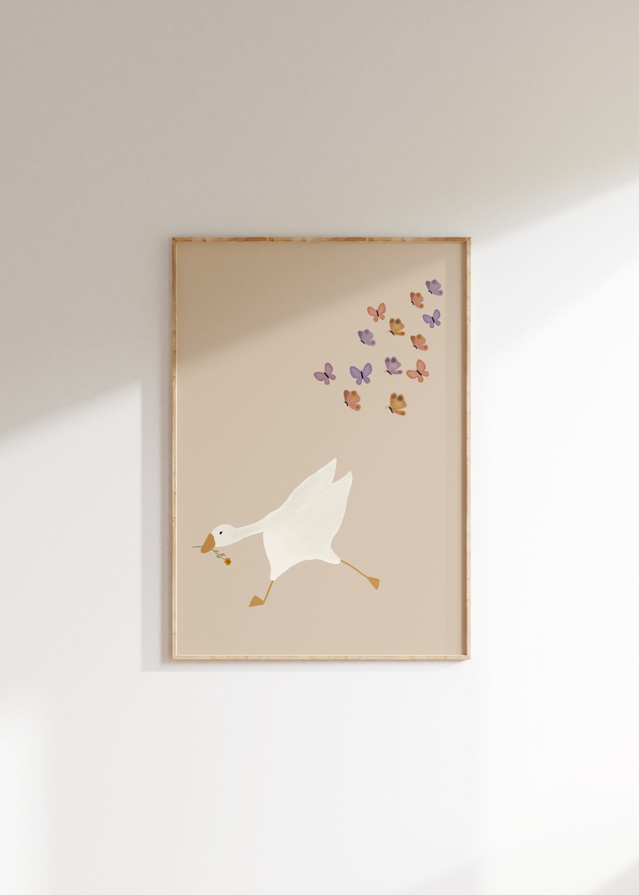 Silly Goose Wall Art, poster carino con oca, decorazione per la cameretta delle bambine, stampabile con animali da fattoria beige, poster per la camer
