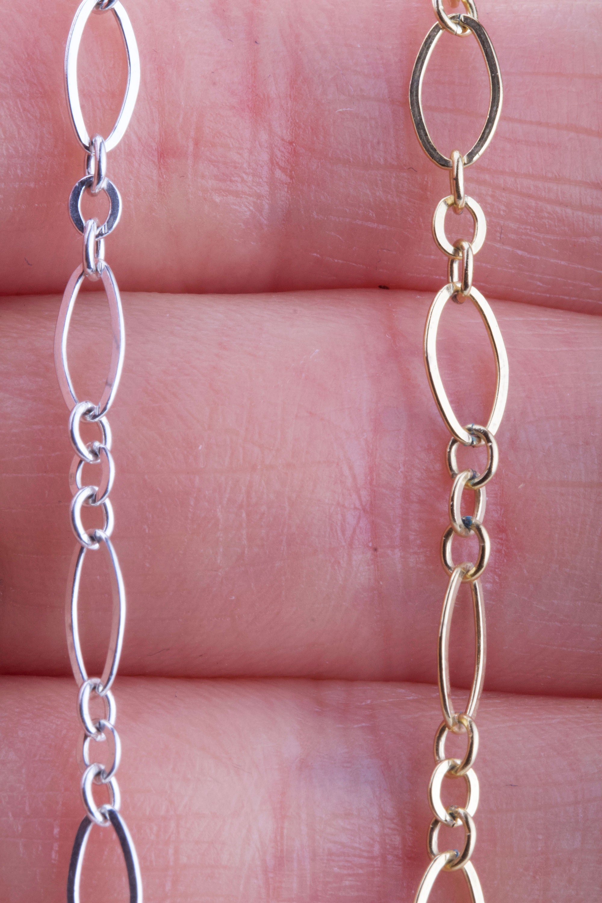 Ovale con catena a 3 maglie a piede in oro riempito, argento sterling, forniture per catene, catene alla rinfusa in oro riempito e argento, catene ova