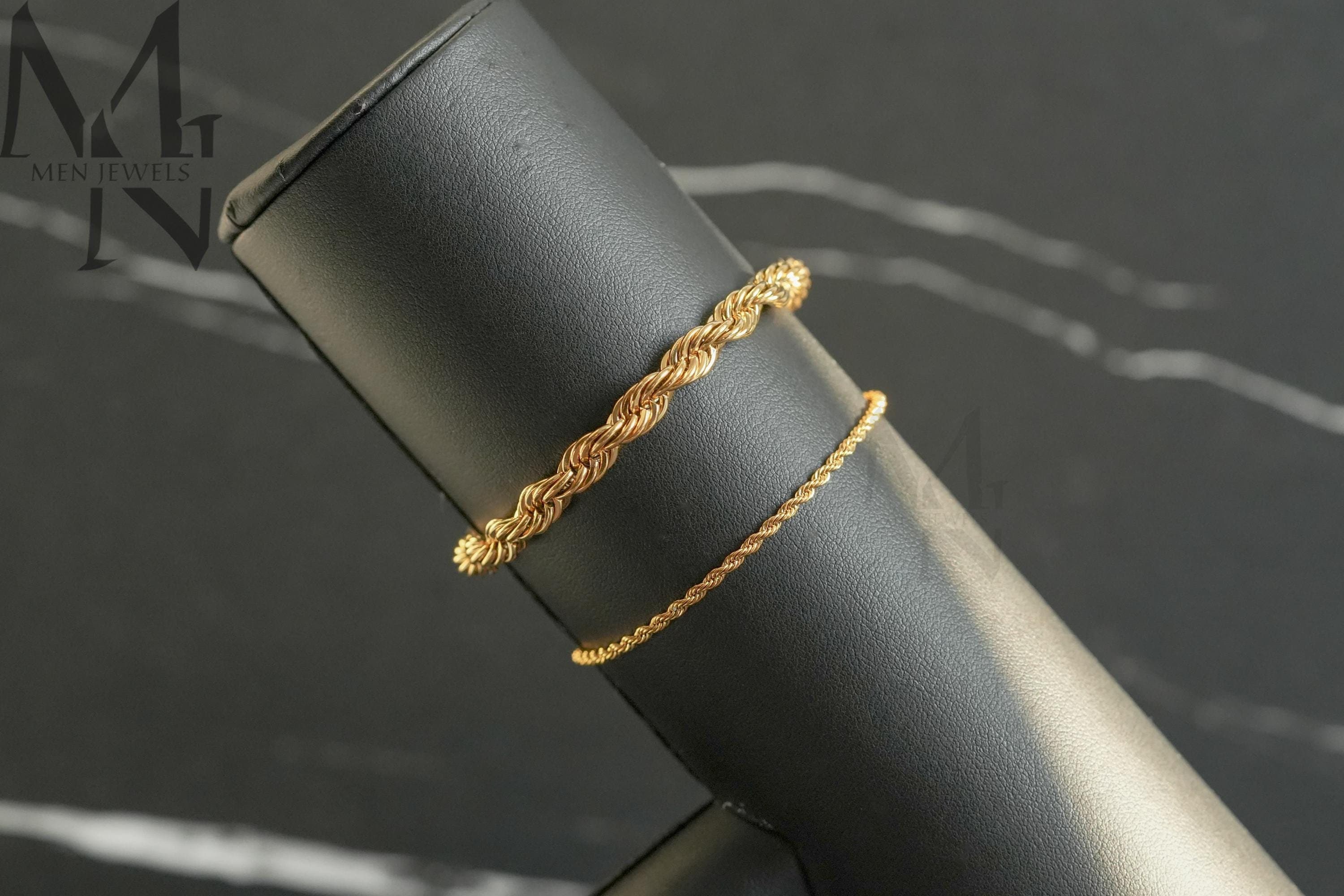 Bracciale a catena in corda d'oro da uomo, bracciale sottile da uomo placcato in oro 18k, bracciale in acciaio inossidabile, gioielli con bracciale a