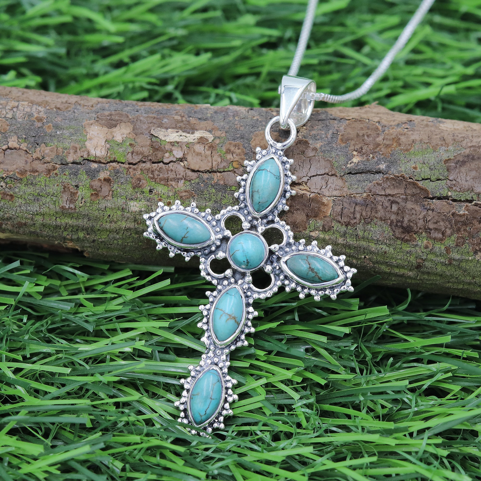 Collane turchesi, collana con ciondolo a croce, ciondolo in argento sterling 925, ciondolo vintage, collane con croce turchese, il miglior regalo di N