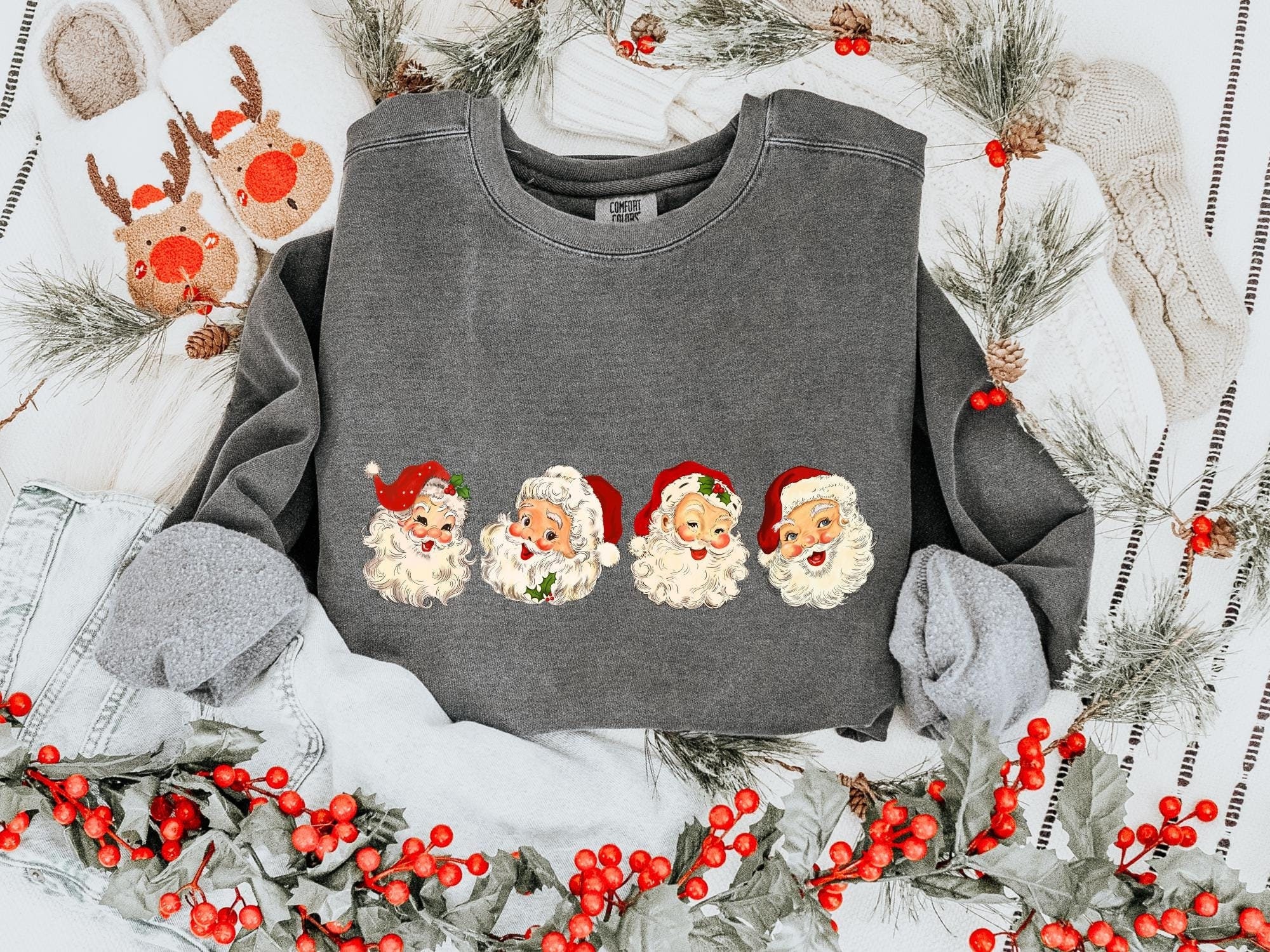 "Felpa retrò di Babbo Natale Comfort Colors , Felpa di Babbo Natale con scritta \"Buon Natale\", Regalo di Natale, Regalo di Natale, Felpa di Babbo Natal"