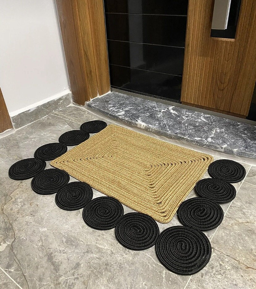 Zerbino color paglia, zerbino fantasia, zerbino bifacciale, zerbino colorato in vimini, zerbino per esterni, tappeto decorativo per ingresso, zerbino