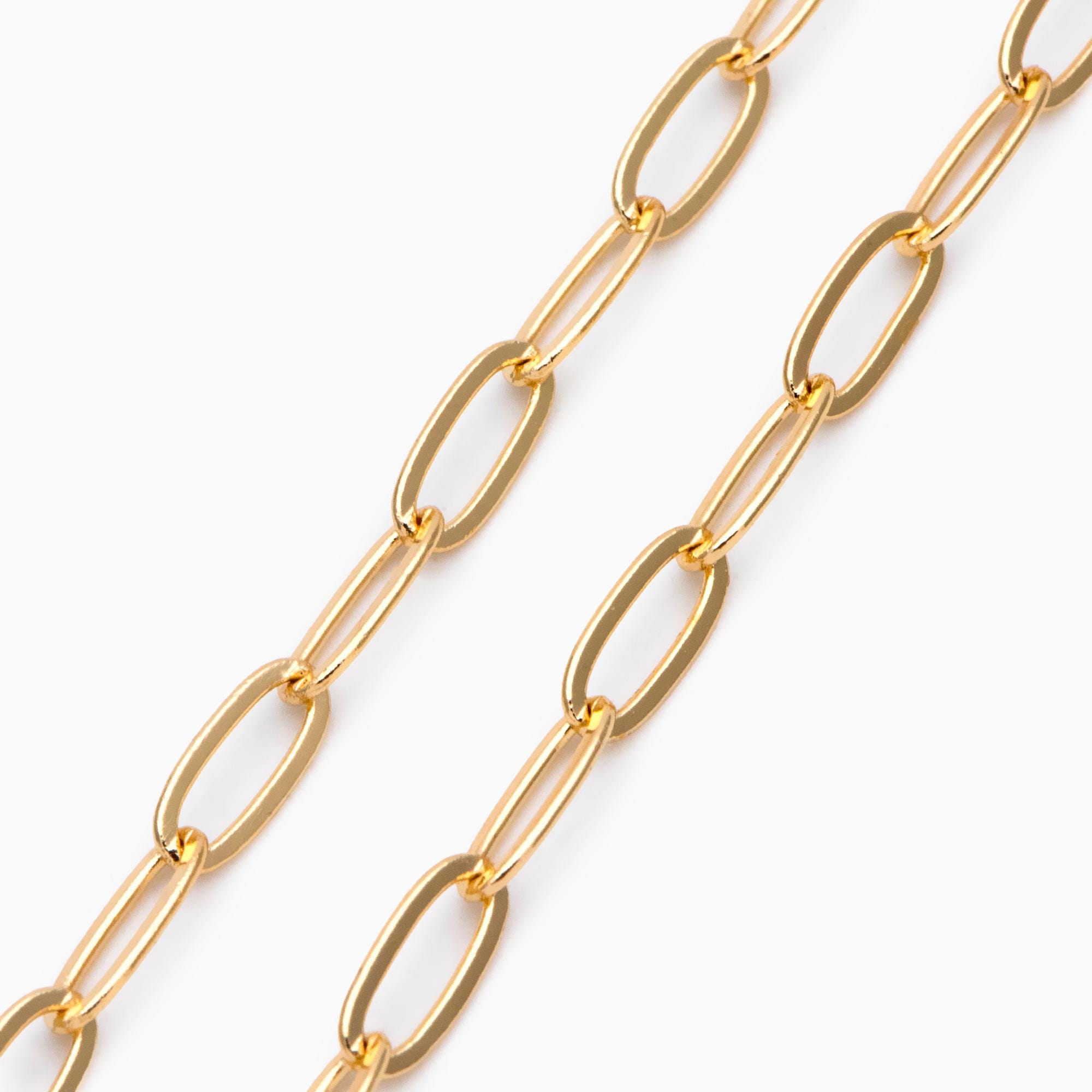 Catena ovale in ottone placcato oro, catena a maglie dorate, 11 x 5 mm, catena a maglie piatte, catena ovale sfusa per collana (#LK-495)/ 1 metro = 3,