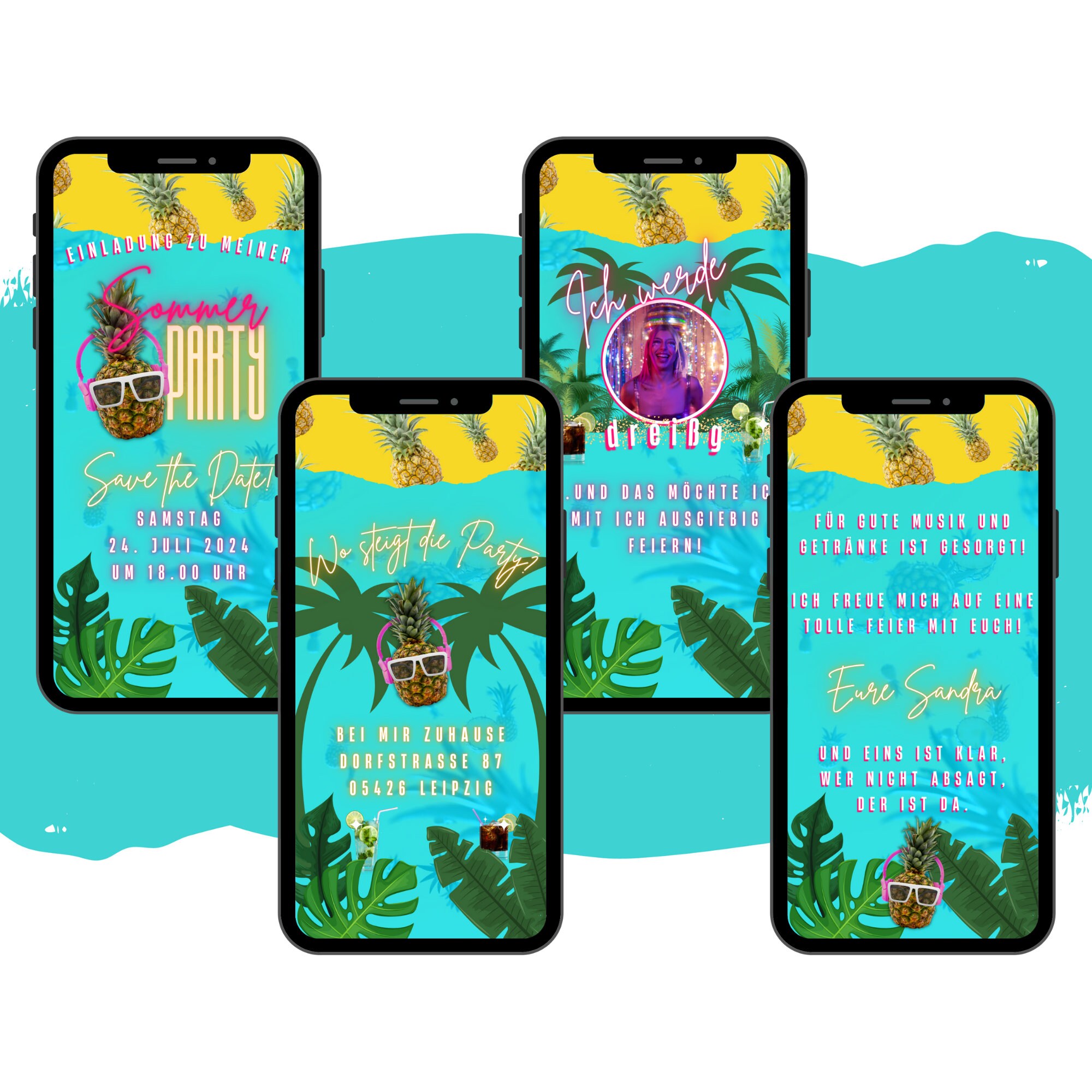 eCARD Invito per festa di compleanno estiva | Inviti digitali per feste in piscina su WhatsApp | Invito di compleanno | Biglietto d'invito per festa i