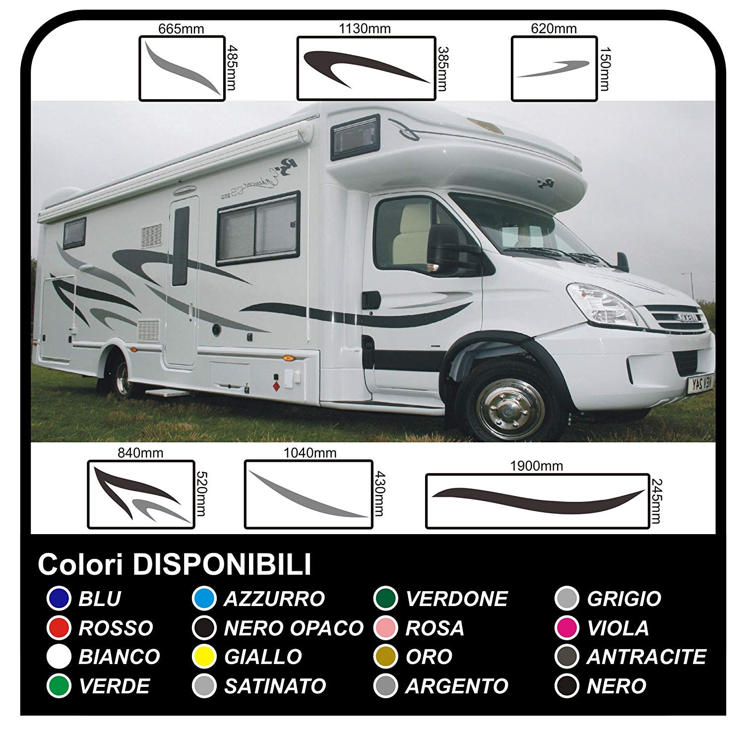 adesivi per CAMPER grafica in vinile adesivi decalcomanie Set Camper Van RV Caravan Motorhome roulotte x 14 adesivi - grafica 03