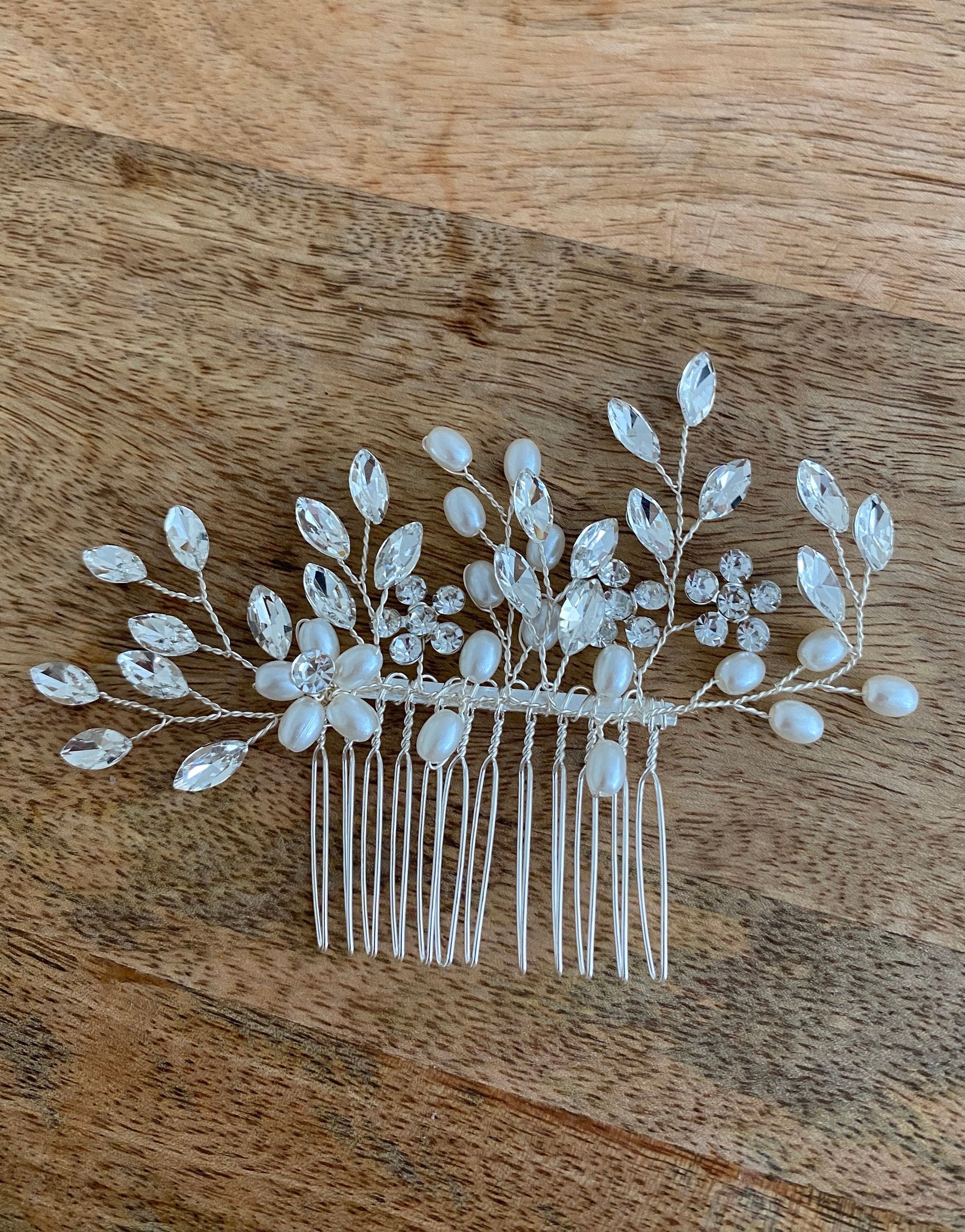 Pettine per capelli da sposa, pettine per capelli in cristallo argentato e perle, pettine per capelli da sposa, pettine per capelli da damigella, acce