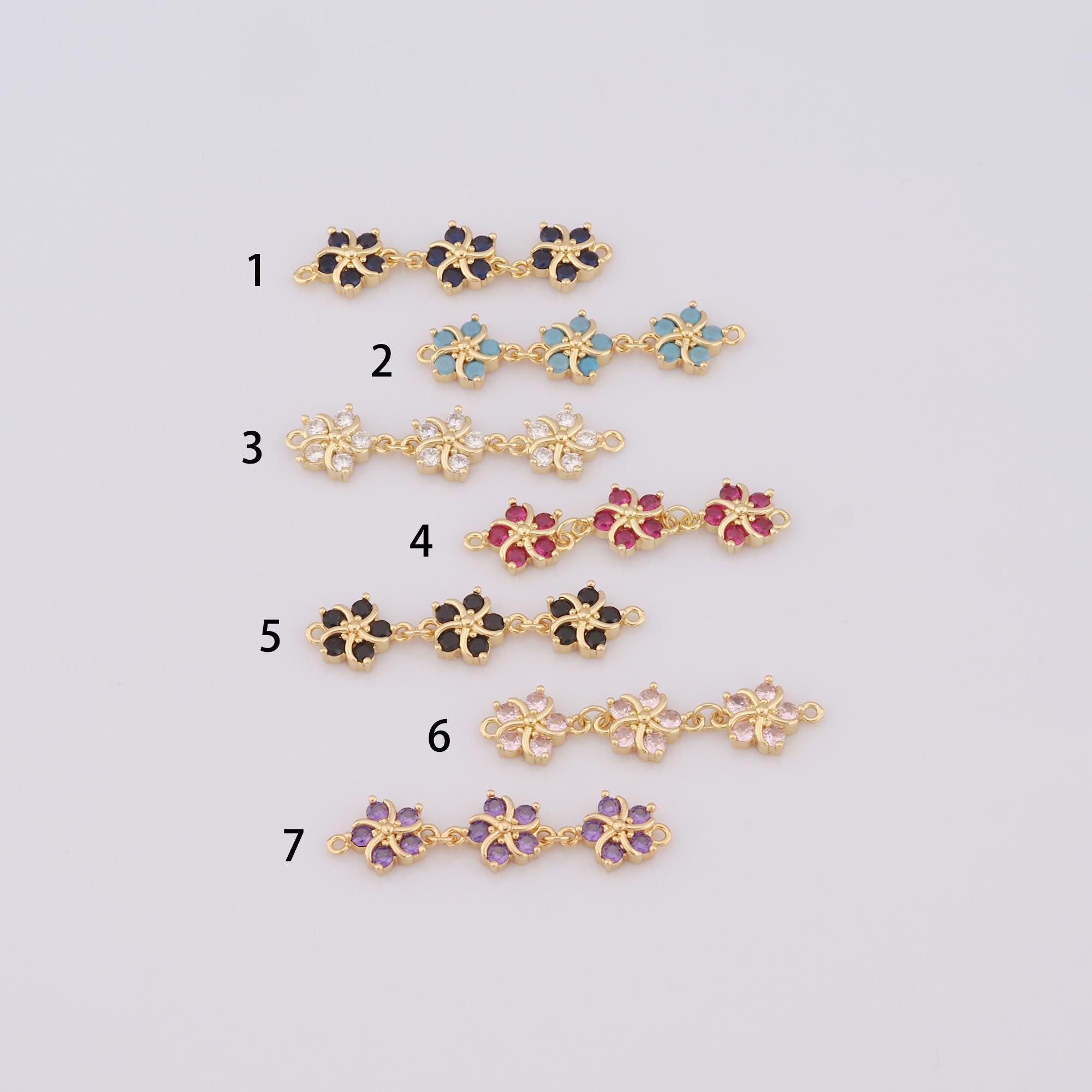 1 pz Connettore a forma di fiore in oro CZ, connettore a forma di fiore in oro 18K riempito, connettore a forma di fiore fai da te per braccialetti, c