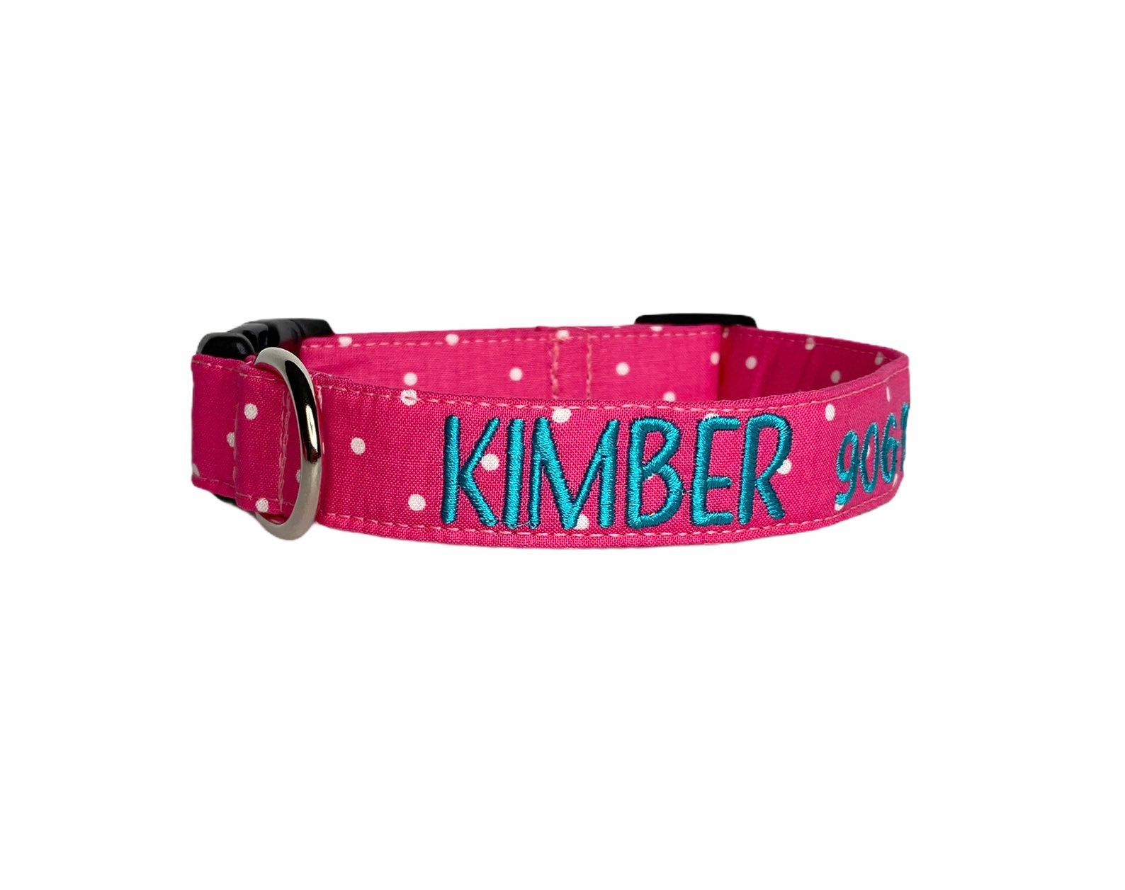 Collare per cani a pois rosa, collare per cani ricamato, collare per cani personalizzato, collare per cani rosa, collare, collare a pois, collare per
