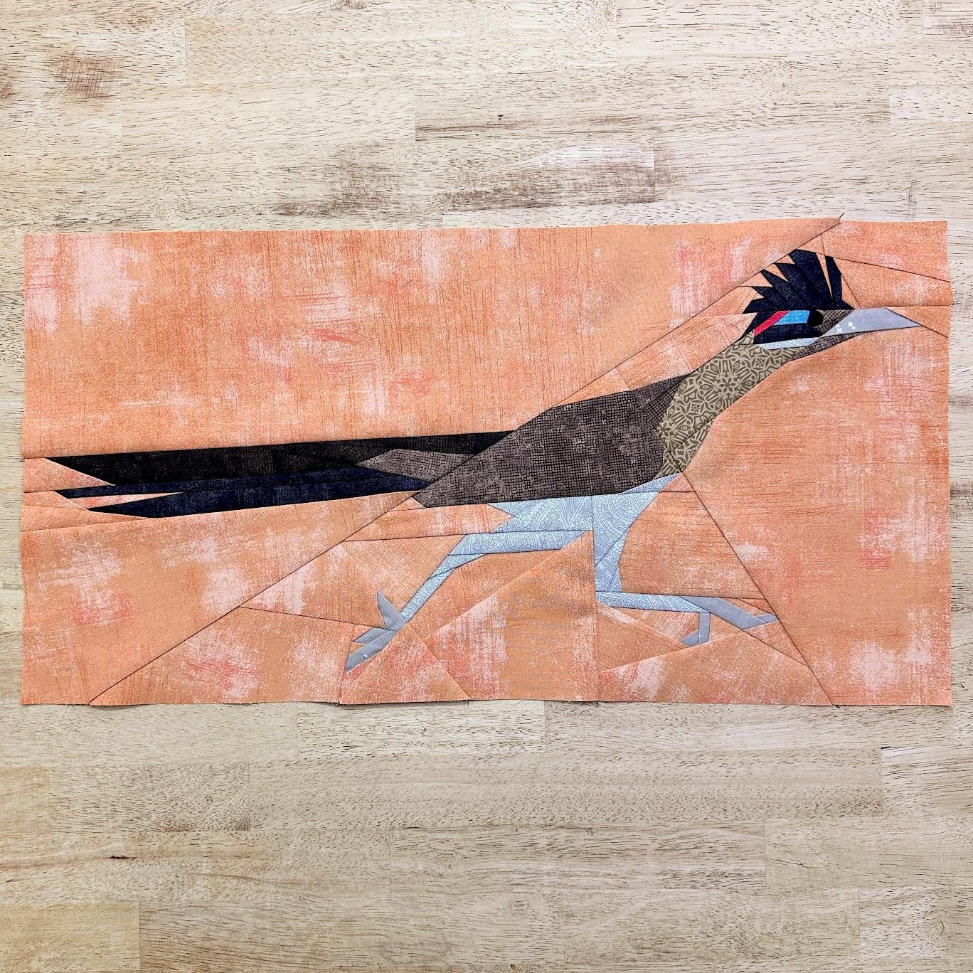 Roadrunner FPP - Quilt con uccelli del sud-ovest - Modello per blocco di quilt con tecnica paper piecing