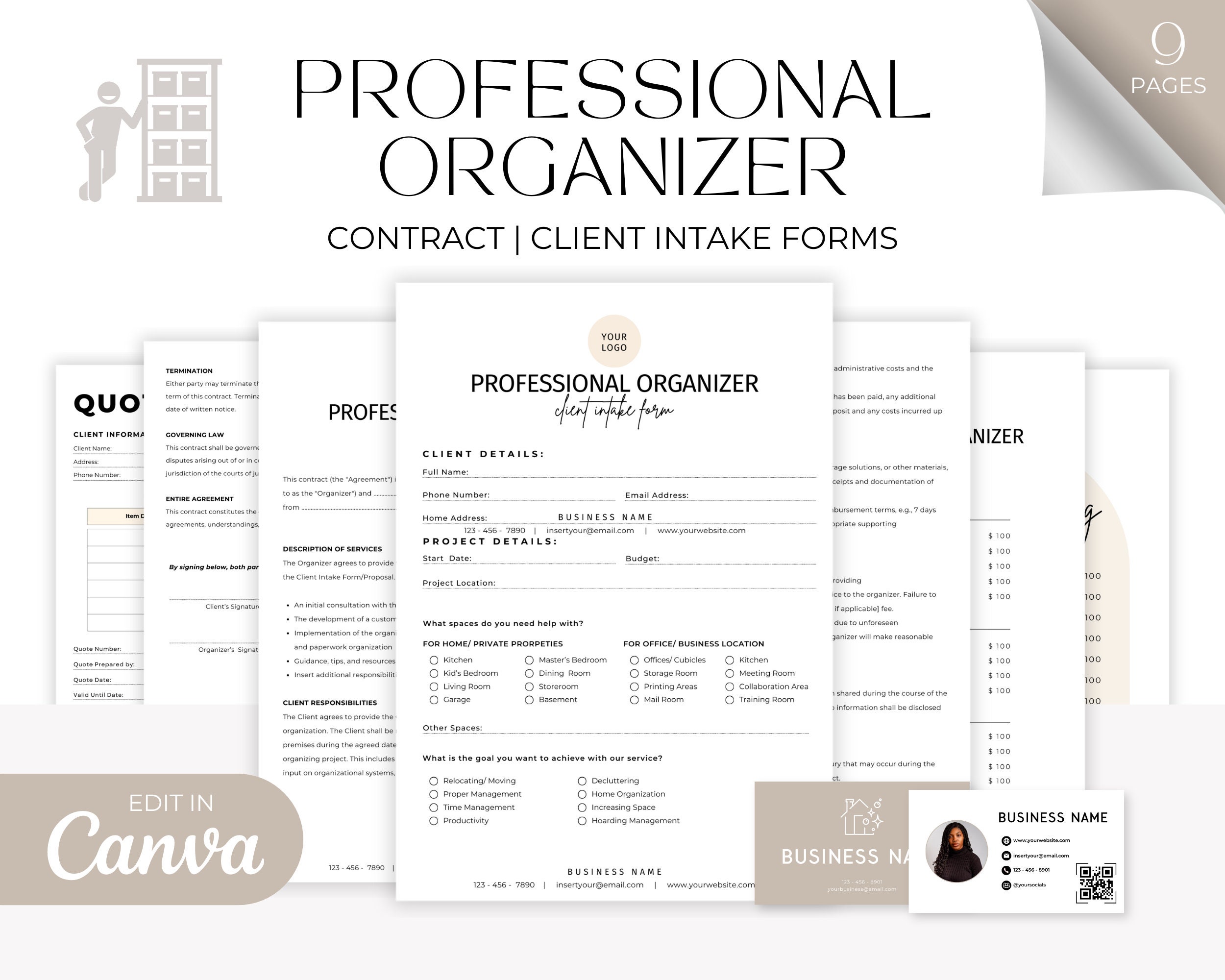 Modello di contratto per organizzatore professionale modificabile, modulo di assunzione del cliente, contratto di servizio organizzativo, modello di f