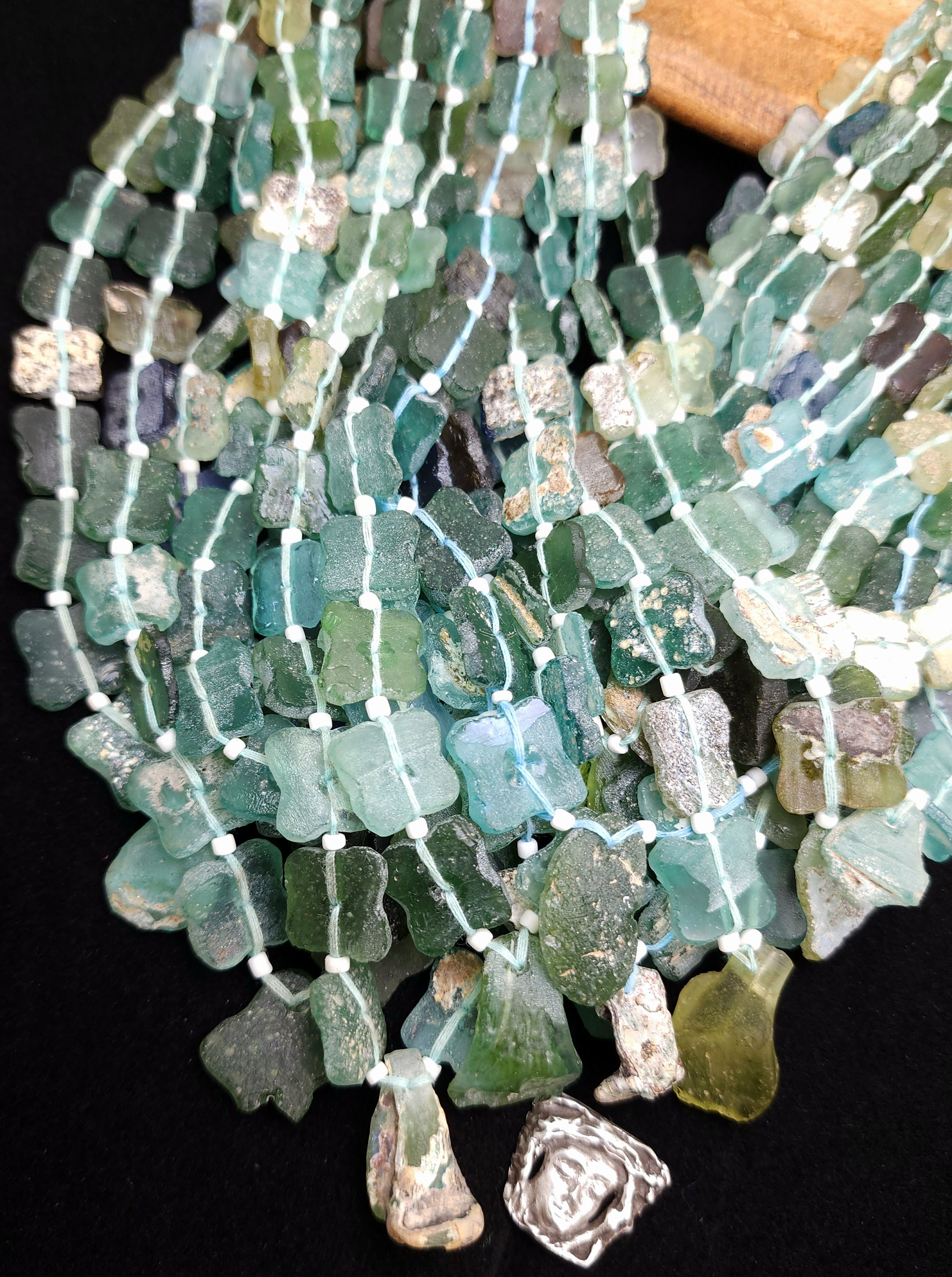 "Perle di vetro autentiche e originali dell'antica Roma, filo da 15-16\" (8-14 mm x 10-15 mm), forniture per gioielli, perle di vetro romane, forniture"