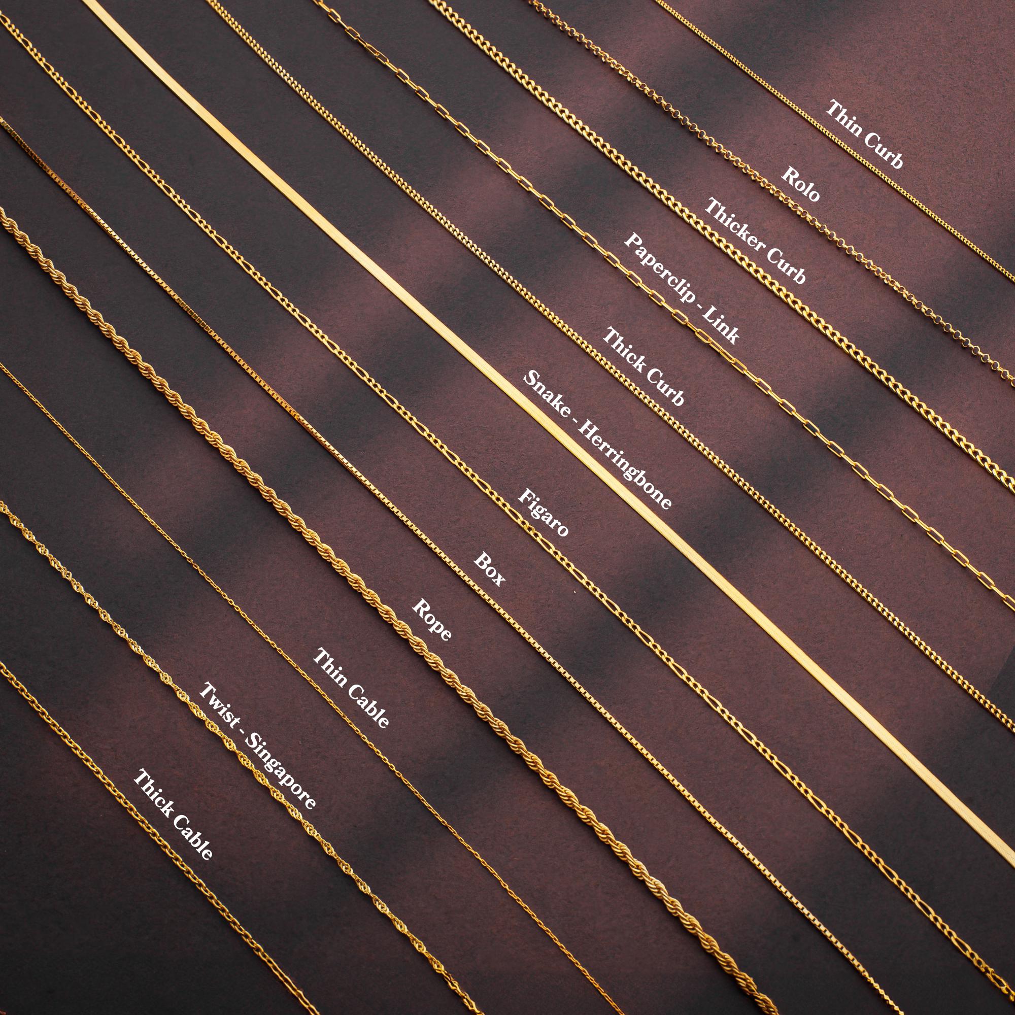 Collana con catena in oro 18 carati, catena in oro sottile, catena intrecciata, catena a scatola, catena a graffetta, catena a maglie, catena Figaro,