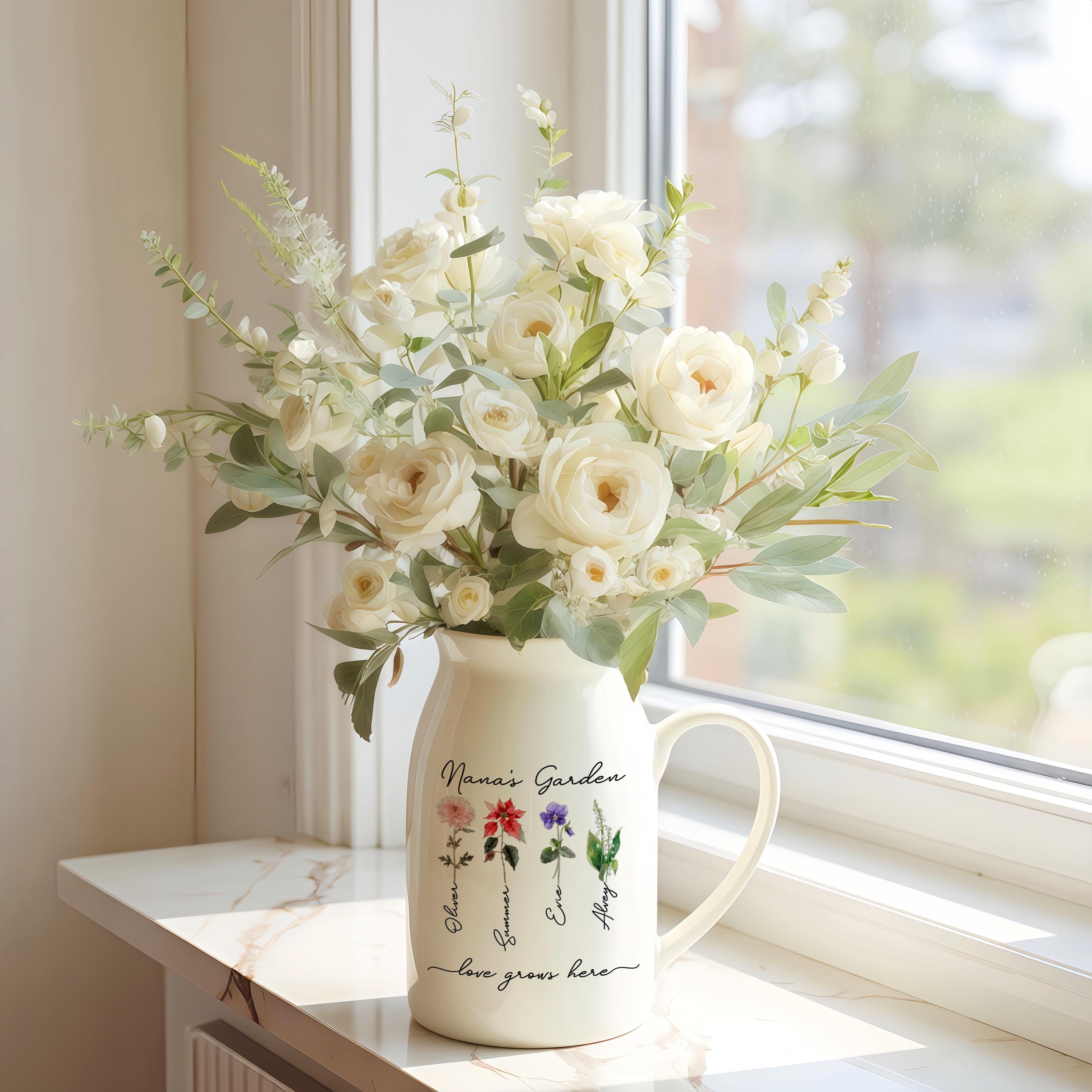 Vaso da giardino personalizzato per la nonna, regali per la festa della mamma per nonna, tata, vaso per fiori da giardino, vaso per fiori di nascita p