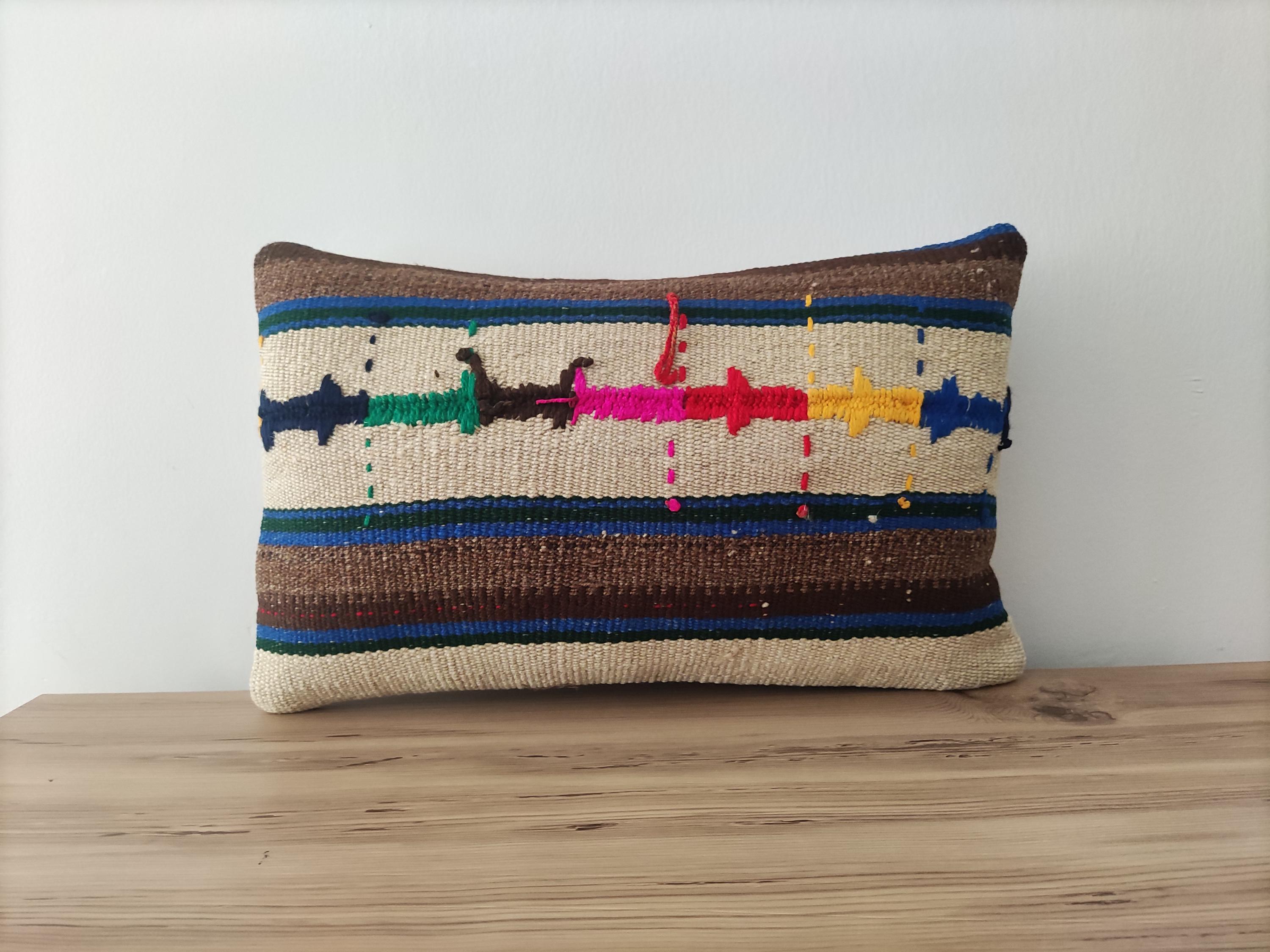 Cuscino Kilim Vintage, Cuscino Boho, Federa per Cuscino Lombare 12x20, Cuscino Kilim Turco, Cuscino Decorativo, Cuscino Kilim Testurizzato, Cuscino pe