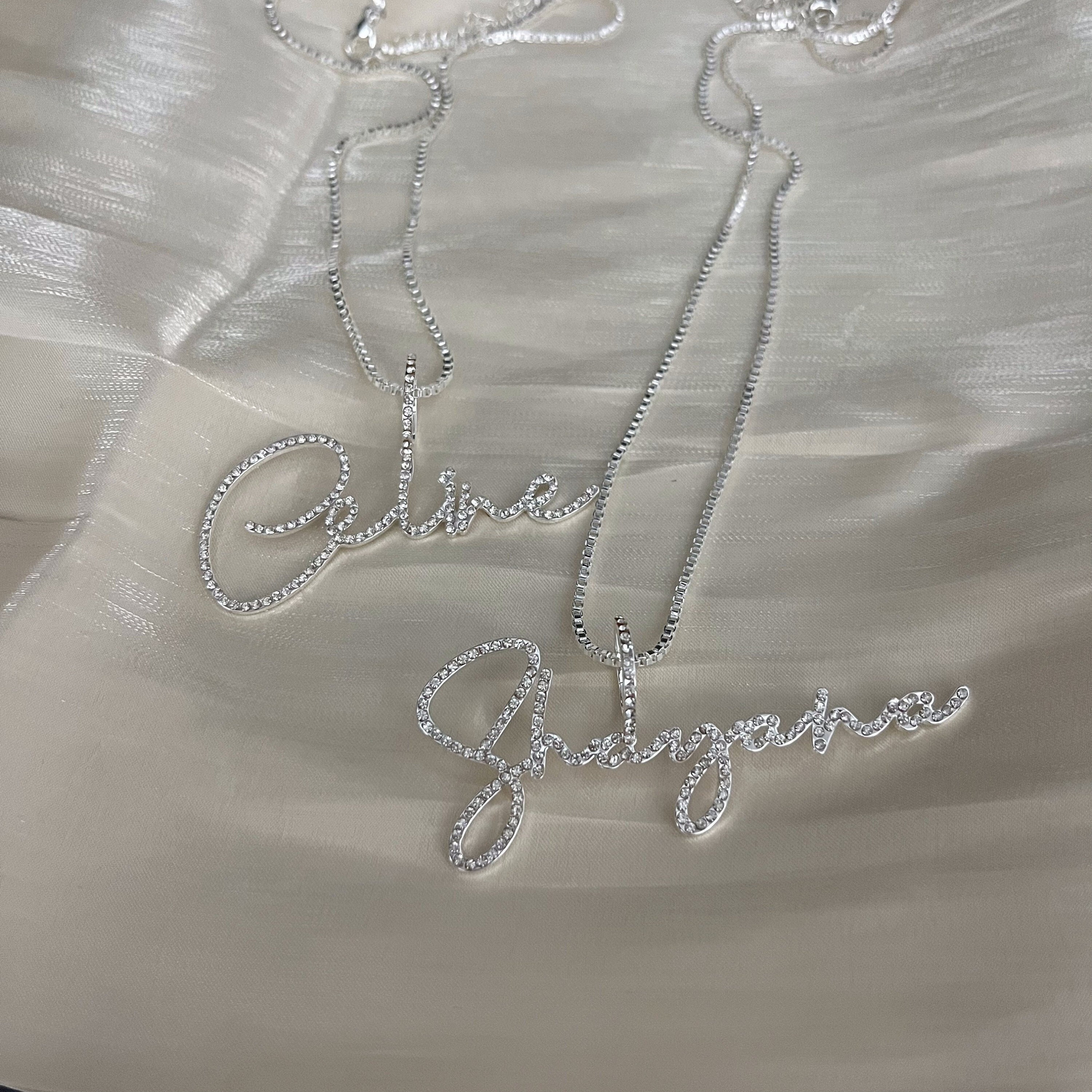 Collana con nome personalizzata in argento sterling 925, collana con nome in corsivo, collana con nome personalizzato con diamanti, collana con nome i