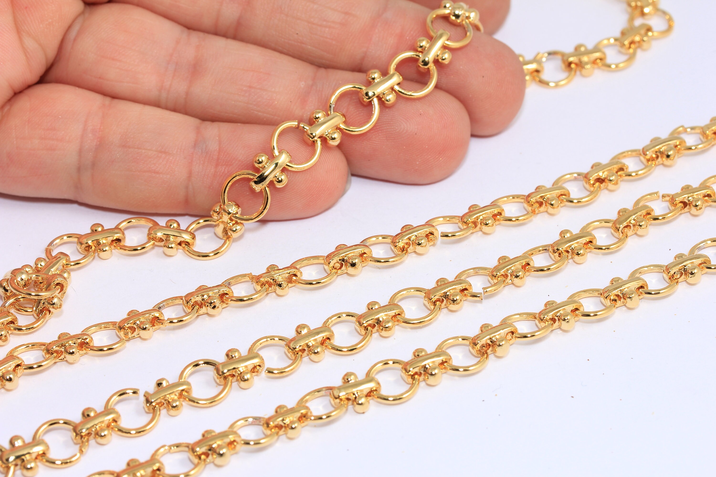 Catena a barra in oro lucido 24k da 8,5 mm, catena a maglie rotonde, catena per collana vintage, catena ad anello in oro, collana a barra, componenti