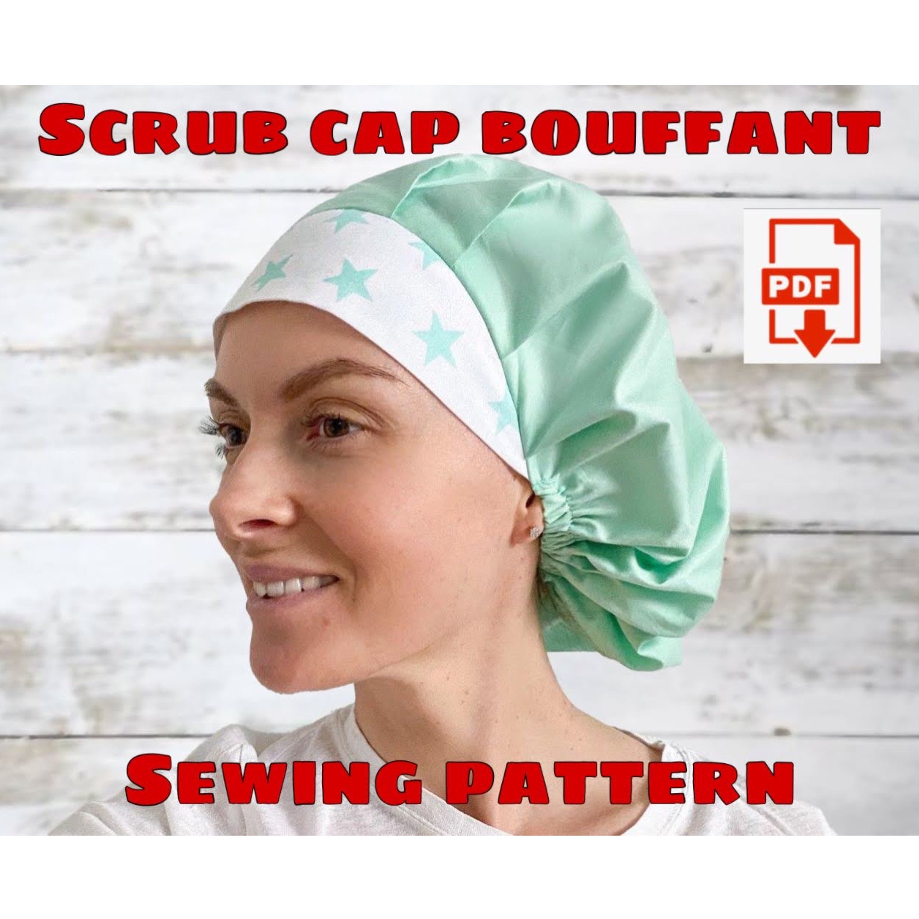 Modello di cucito bouffant stile #3 cappello per scrub e istruzioni scritte, modello di berretto per scrub stampabile, modello di cappello chirurgico,