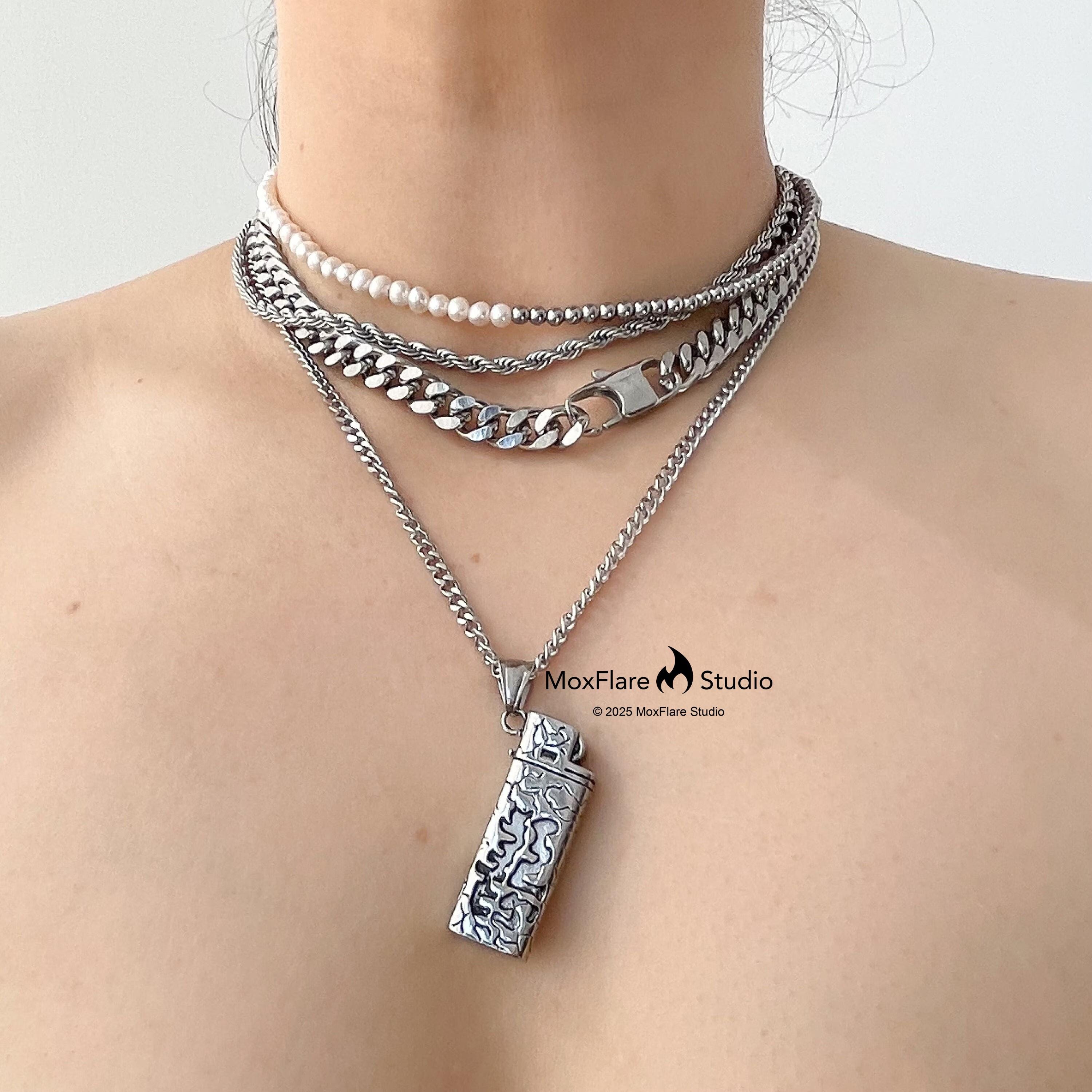 Collana in acciaio inossidabile Collana con ciondolo in acciaio inossidabile Collana in argento Collana con catena a maglie Collana per uomo Collana r