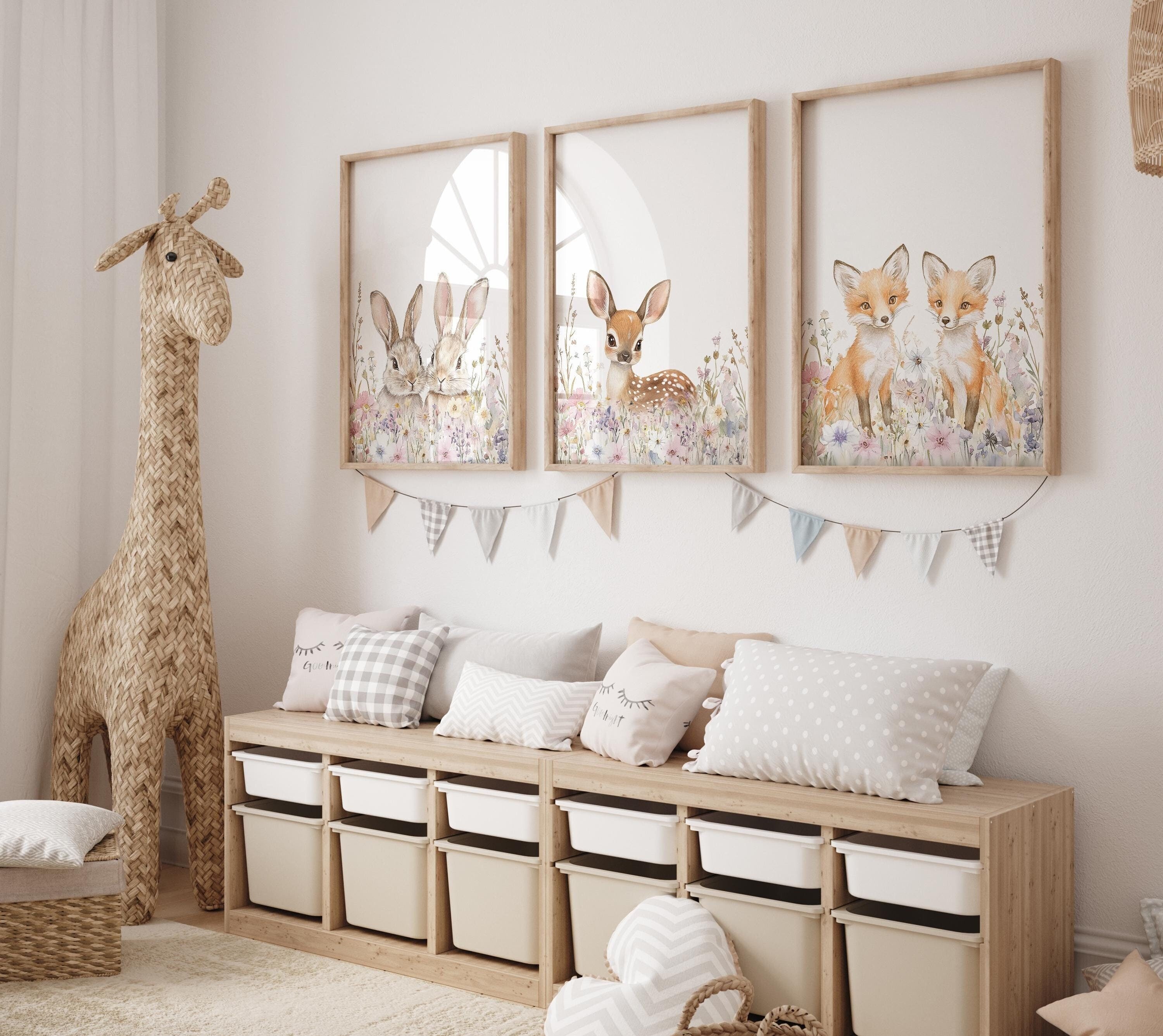 Stampe per cameretta dei bambini con tema bosco, decorazioni murali per cameretta dei bambini con tema bosco, stampe di animali del bosco, decorazioni