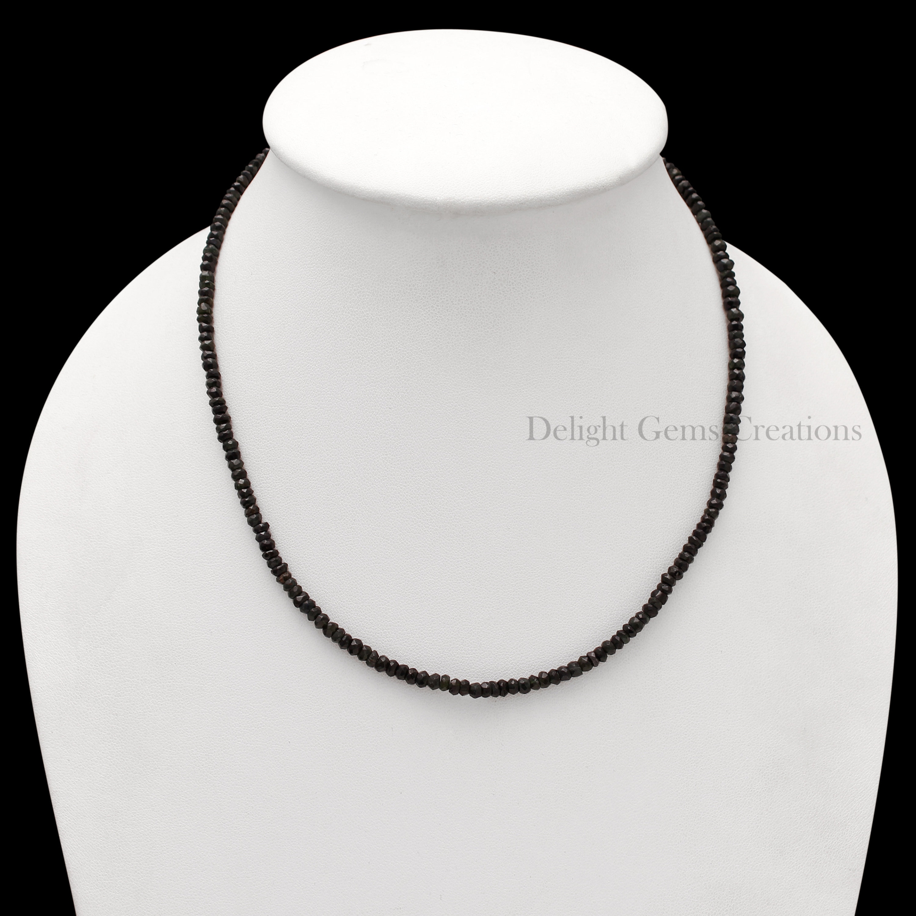 Collana di perline di tormalina nera, 4-4.5mm collana di perline sfaccettate di tormalina nera, collana di tormalina di perline nere, collana nera