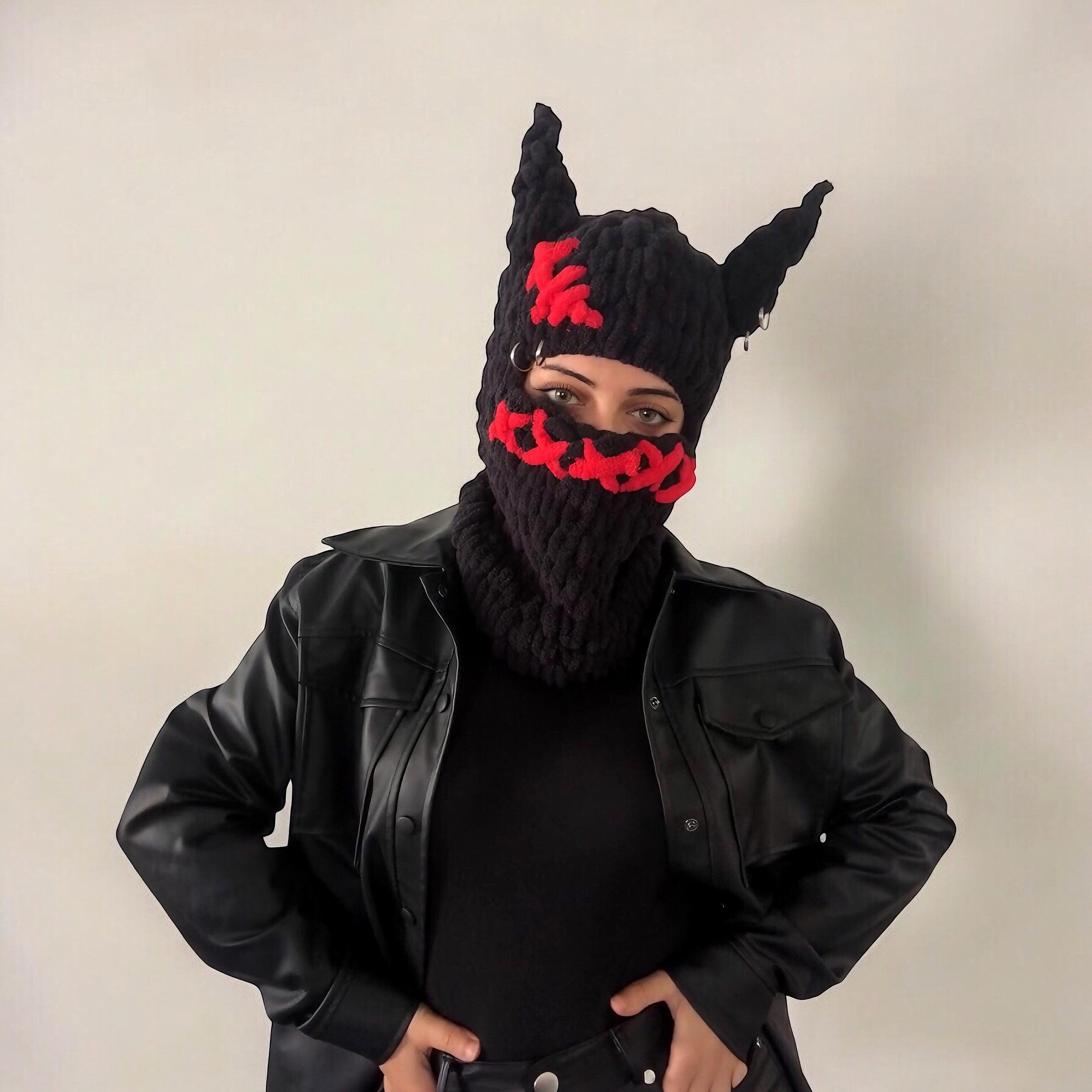 Maschera da sci in maglia, passamontagna, passamontagna da diavolo, passamontagna con corna, protezione per casco, passamontagna unisex, maschera da f