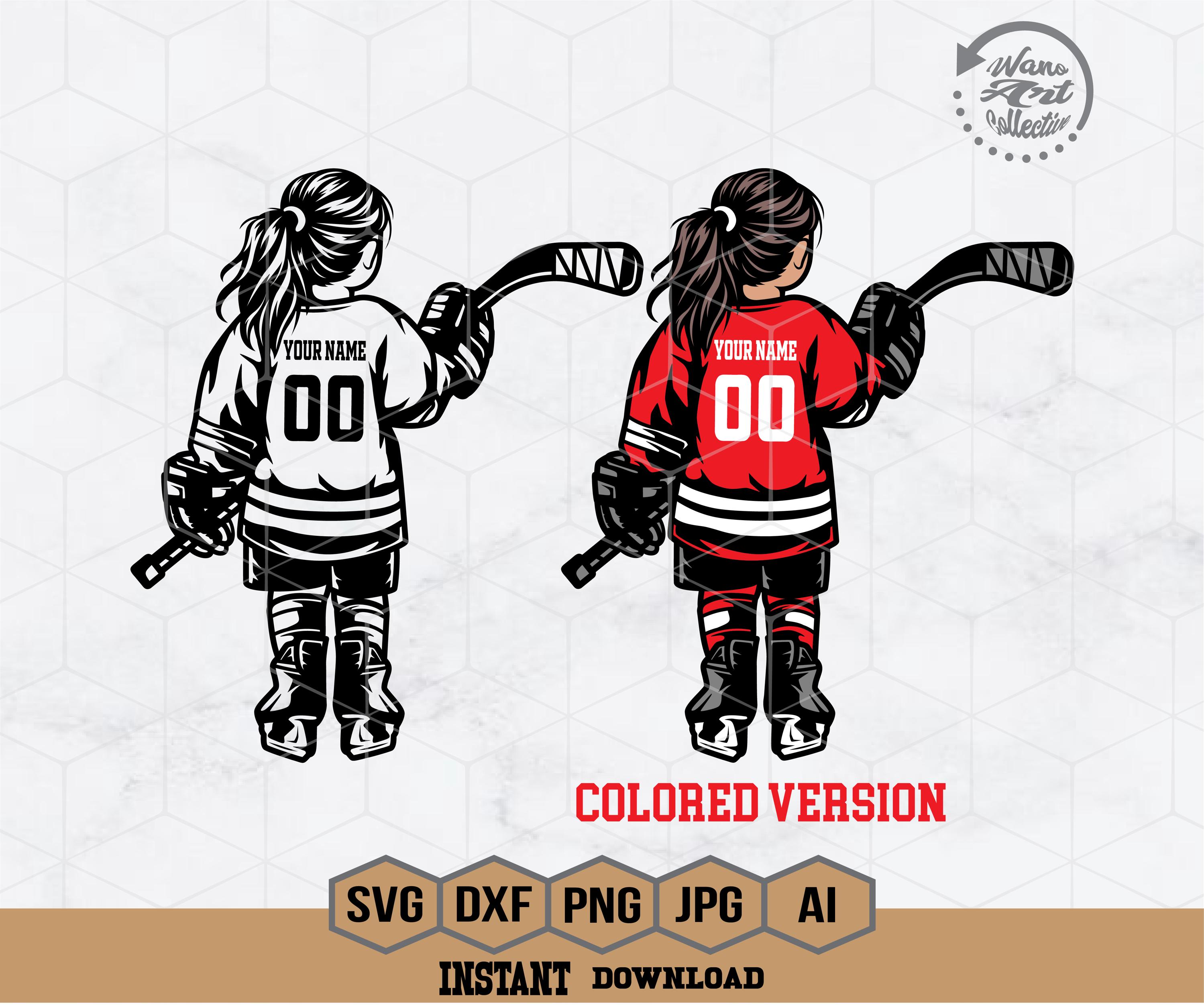 Hockey Kid Girl Svg / Nome personalizzato / Hockey su ghiaccio Kid Svg / Giocatore di hockey Svg / Pattinaggio su ghiaccio Svg / Clipart portiere / Ma
