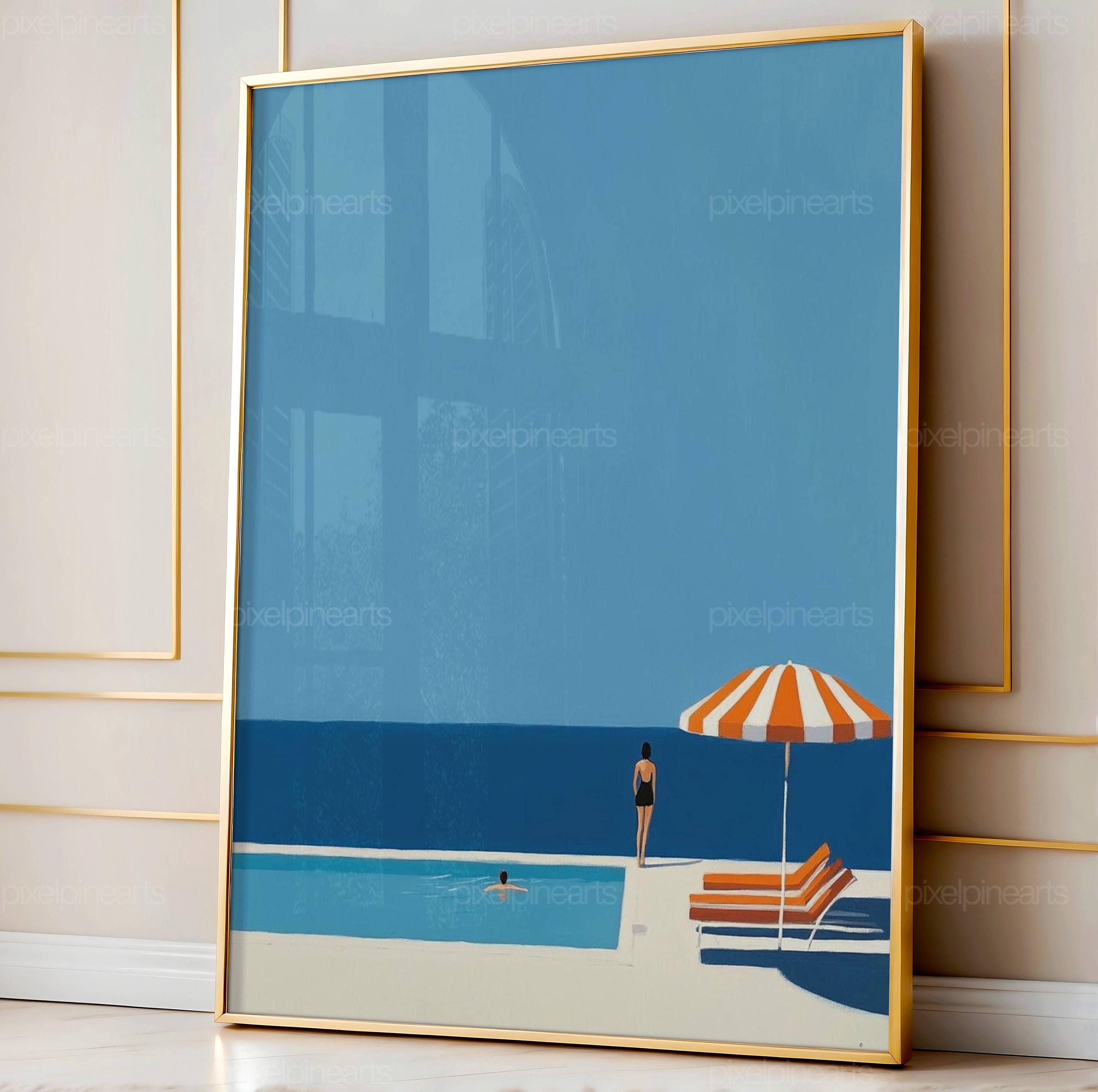 Stampa di piscina da scaricare, arte retrò del nuoto, stampa estiva, poster del mare, stampa di nuoto, decorazione murale minimalista, stampa artistic