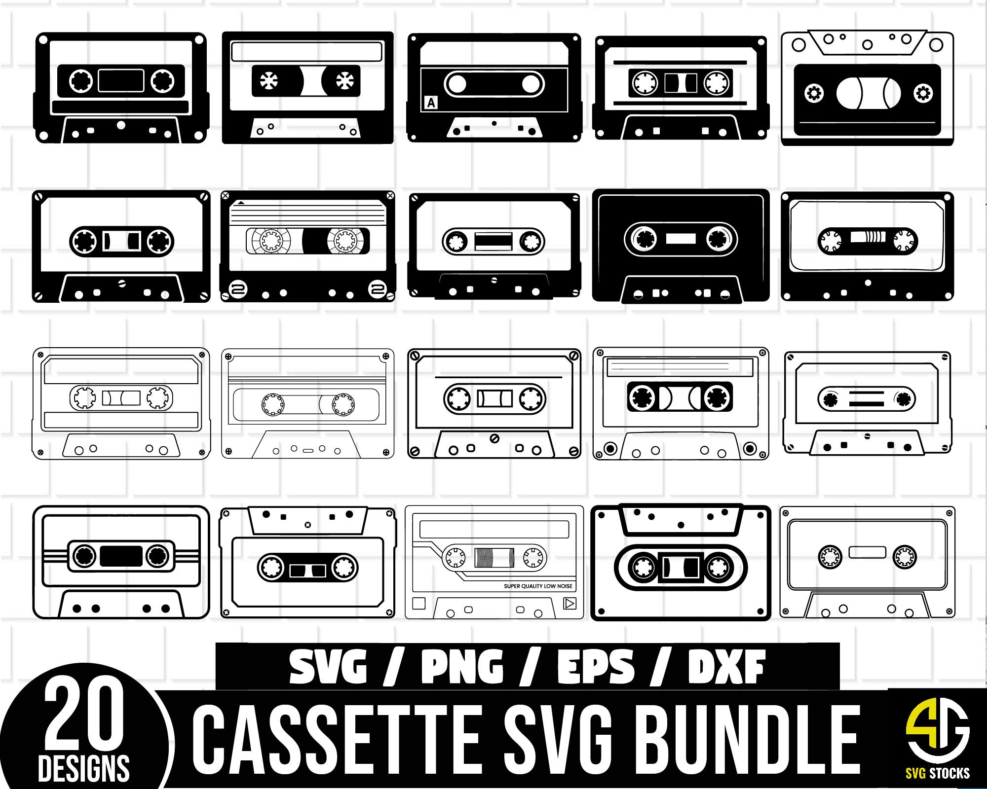 Pacchetto SVG di cassette, cassetta svg, musica in formato SVG, audiocassetta svg, cassetta svg, musicassetta, clipart di cassette, cassetta disegnata