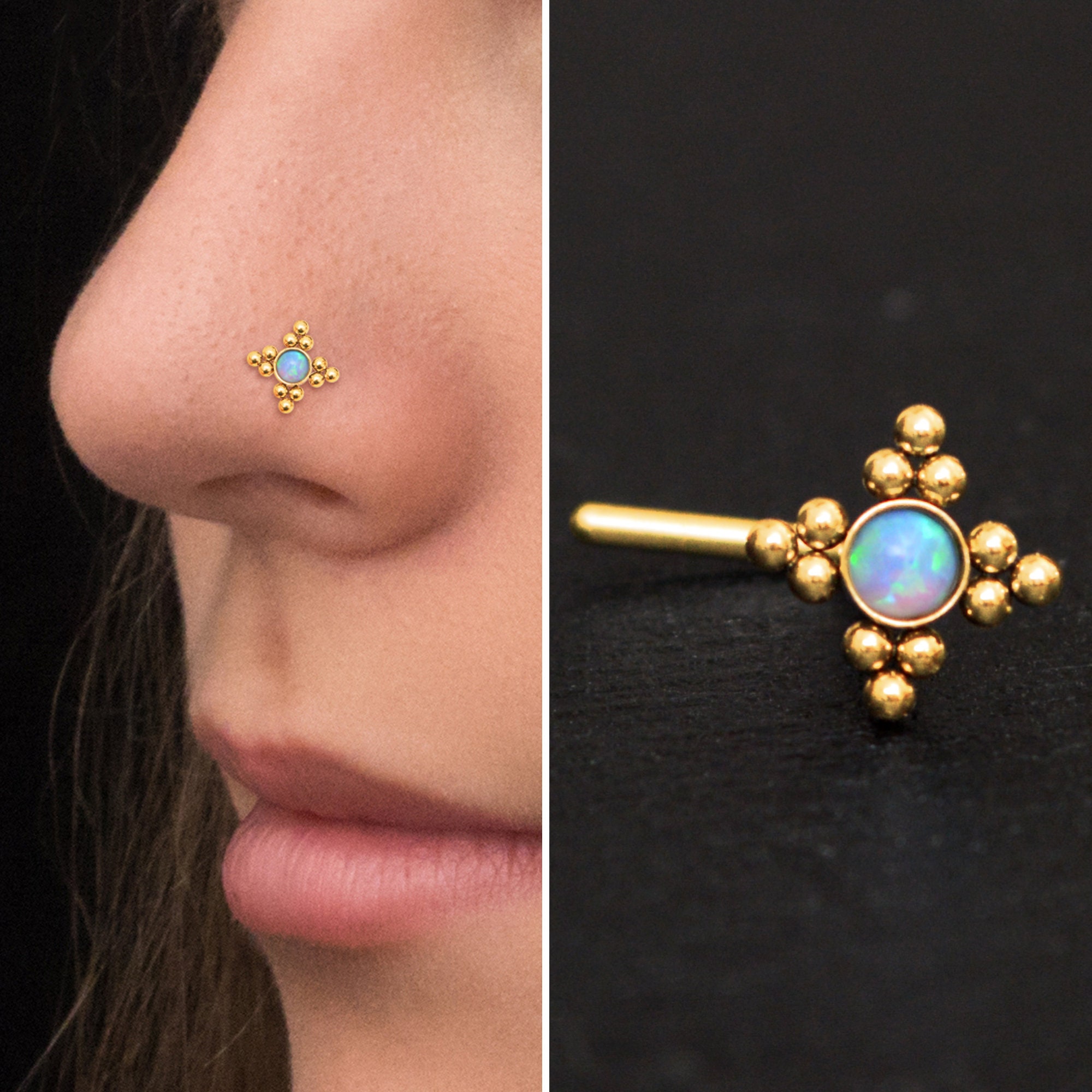 Vite per piercing al naso in opale, vite per piercing al naso in acciaio chirurgico, osso del naso, anello al naso, perno per il naso, gioielli per le