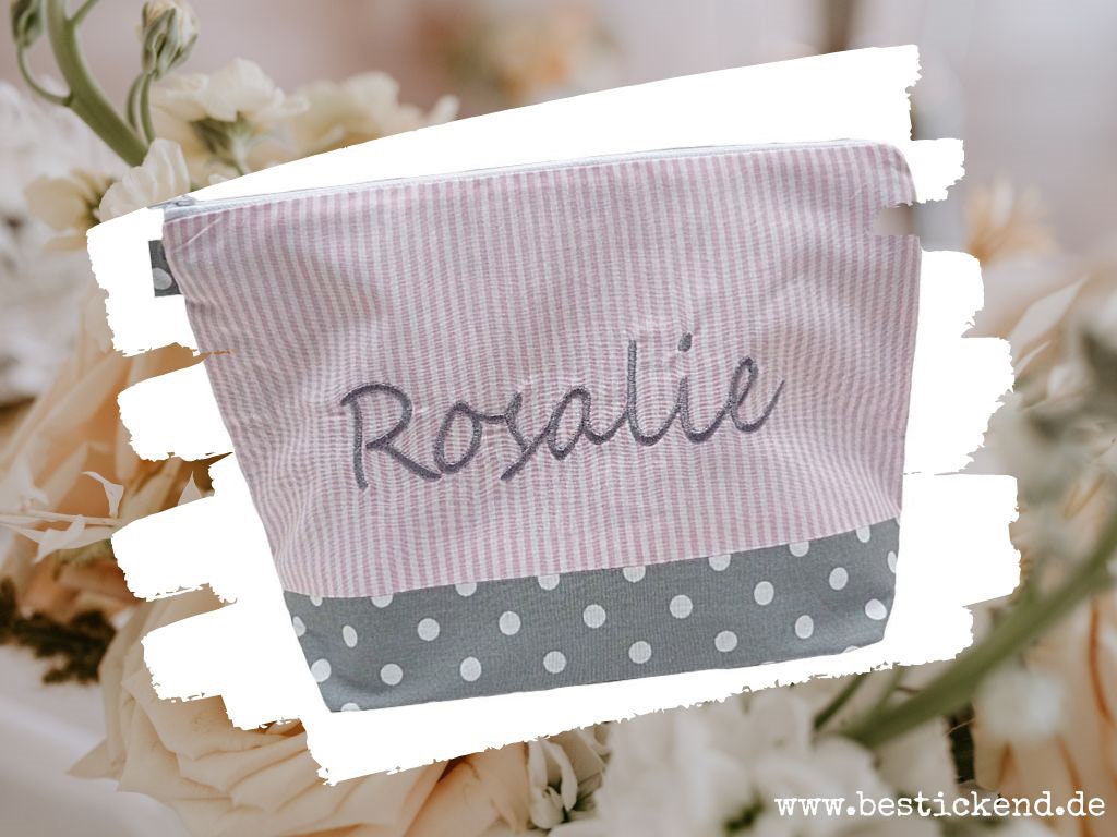 Borsa ricamata NOME //rosa - grigio// borsa per pannolini borsa da toilette borsa per pannolini borsa da toilette borsa da lavaggio 20 caratteri borsa