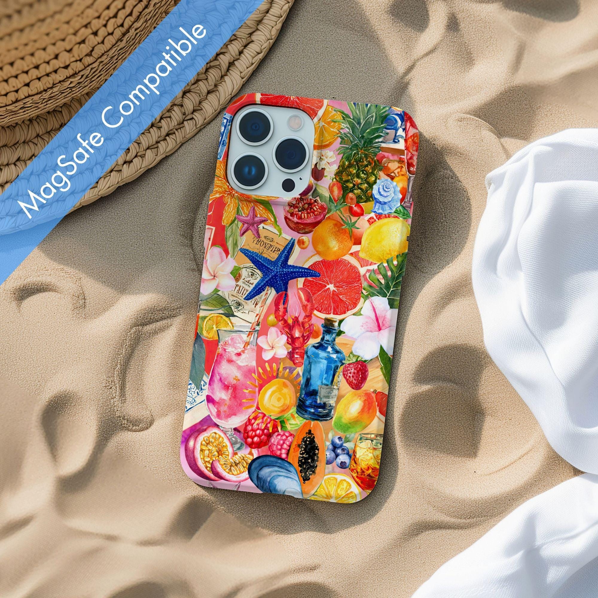 Custodia per telefono Magsafe Coastal And Fruity Summer Collage La Dolce Vita European Holiday Trendy Cover per iPhone 17 16 15 14 13 Air Pro Max Plus
