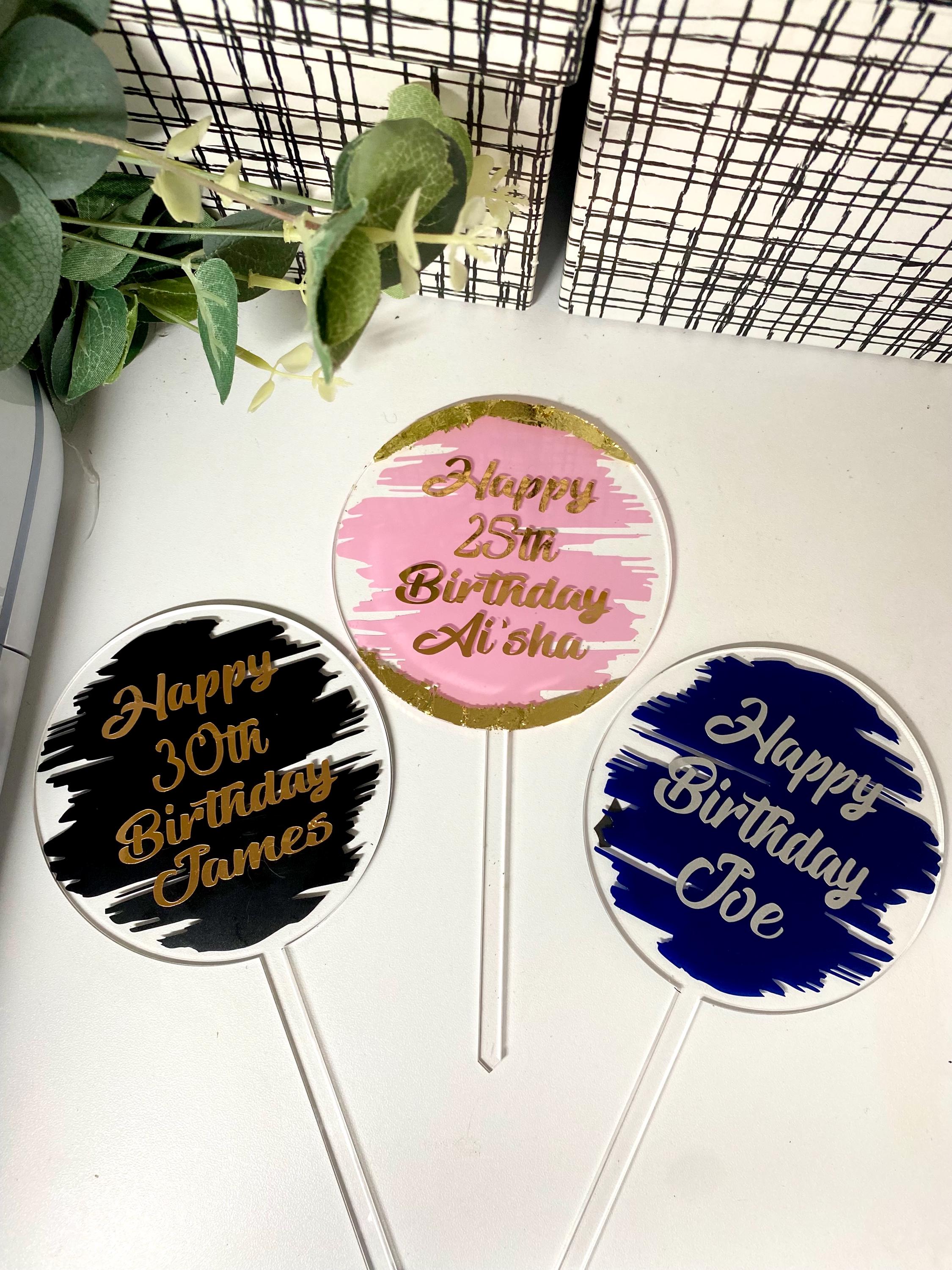 Topper per torta in acrilico, decorazione per torte, topper per torta, topper a paletta. Topper per torta di compleanno. Topper di lusso. Topper in fo