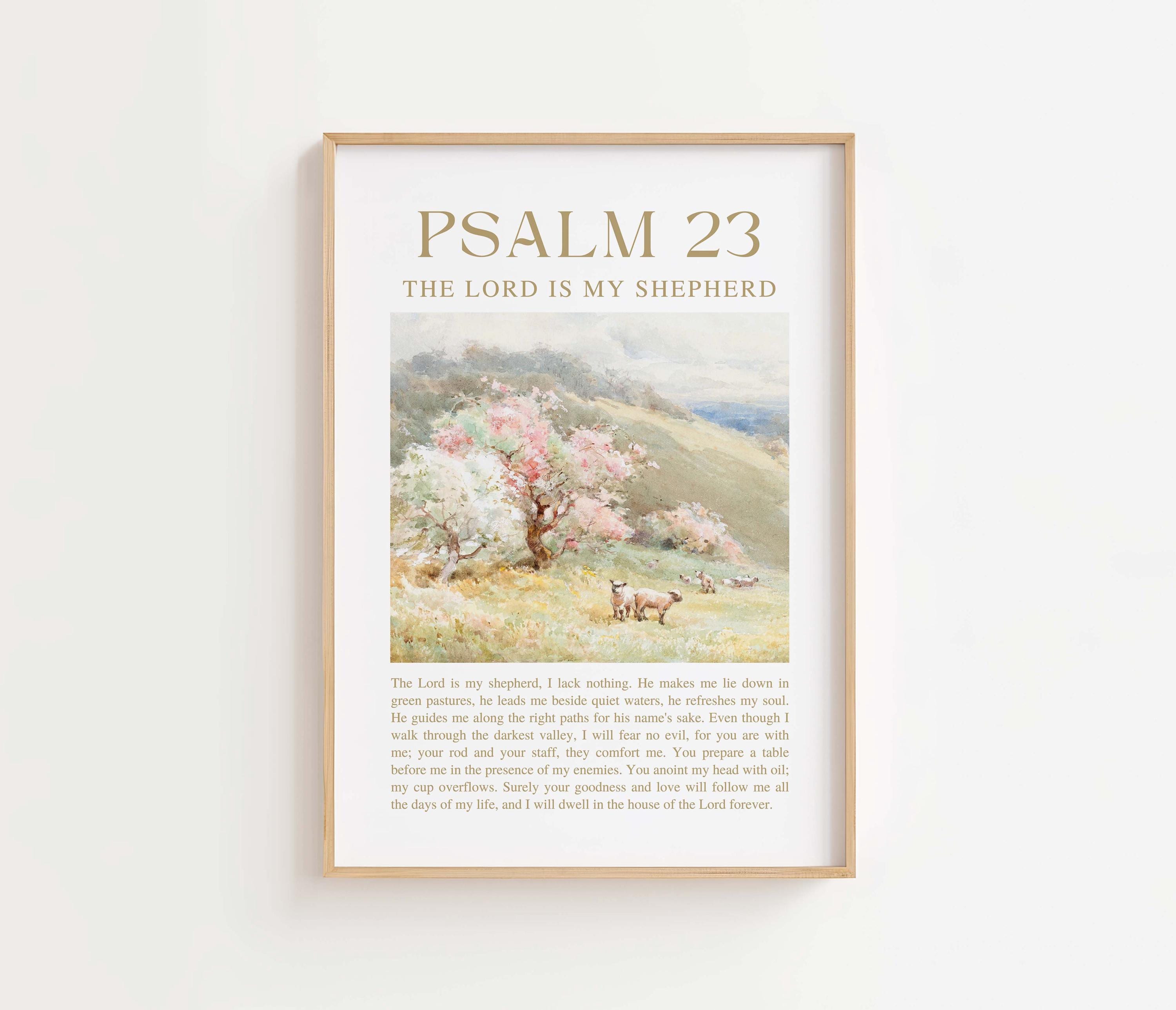 Stampa artistica da parete del Salmo 23, Il Signore è il mio pastore, Stampa artistica di versetti biblici vintage, Decorazione murale cristiana, Rega