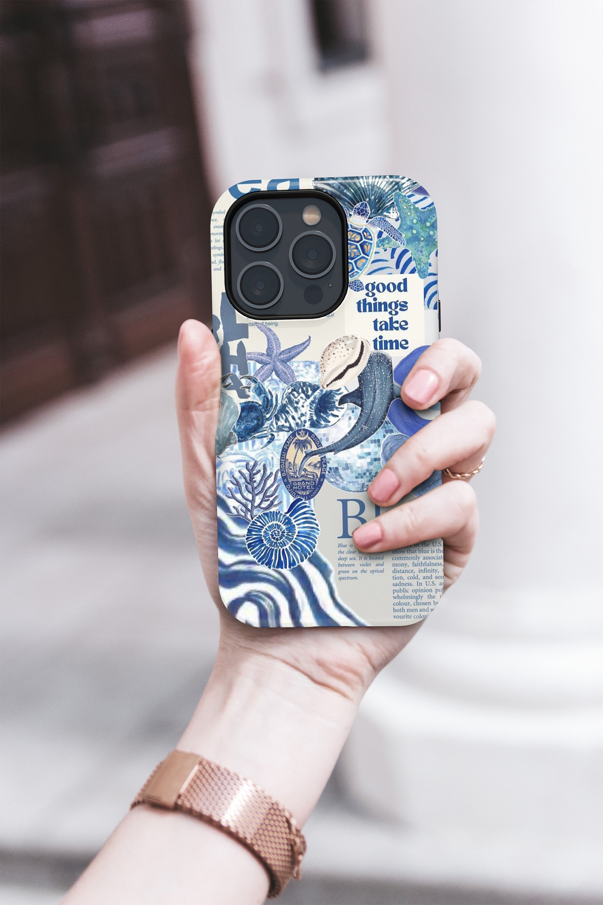 Custodia per telefono MagSafe Summer Beachy Blue Coquette Collage, regalo per gli appassionati di vita marina, custodia per iPhone 15 14 13 12 11 Pro