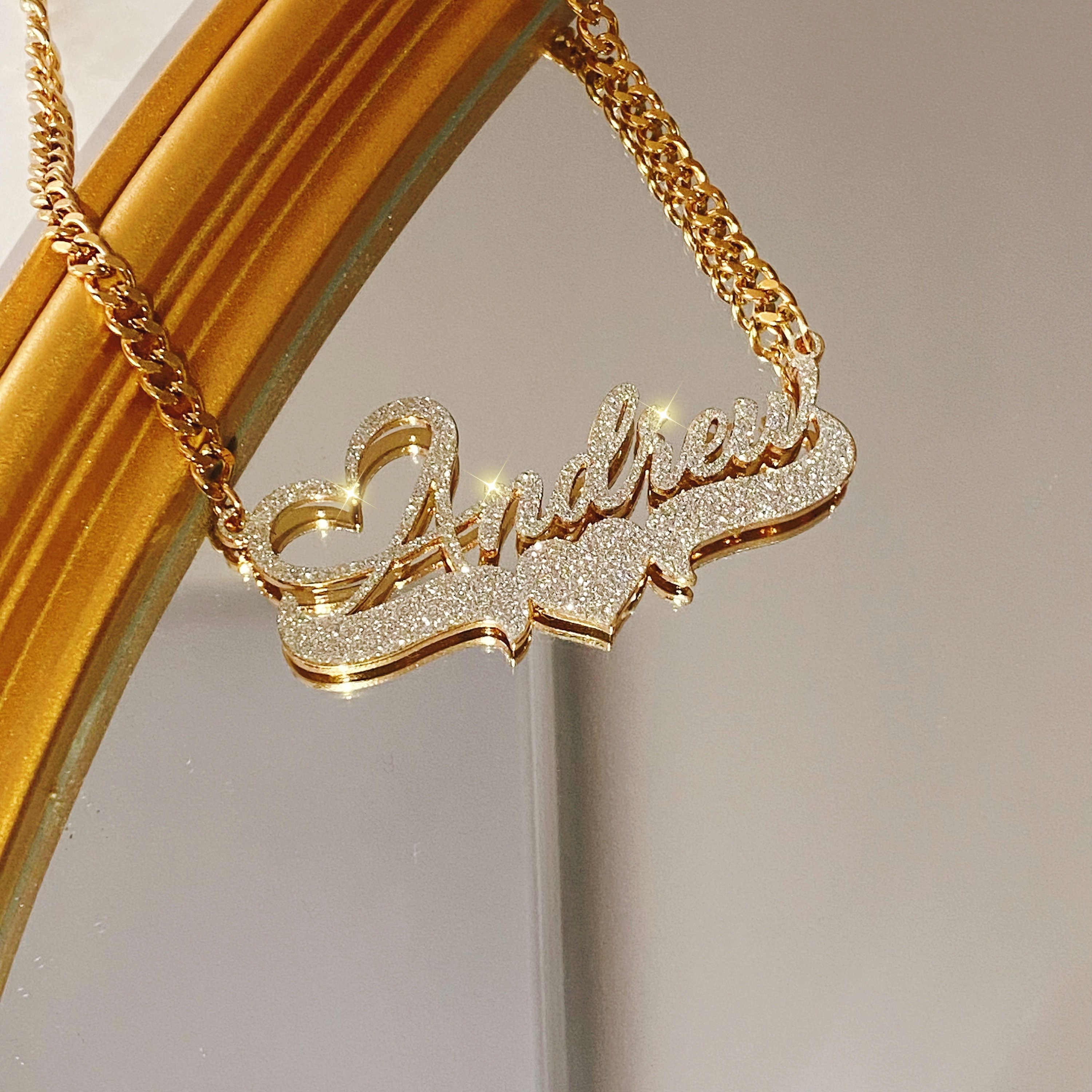 Collana con nome scintillante, collana con nome personalizzato, collana personalizzata, collana con nome in corsivo, collana con nome delicato, collan