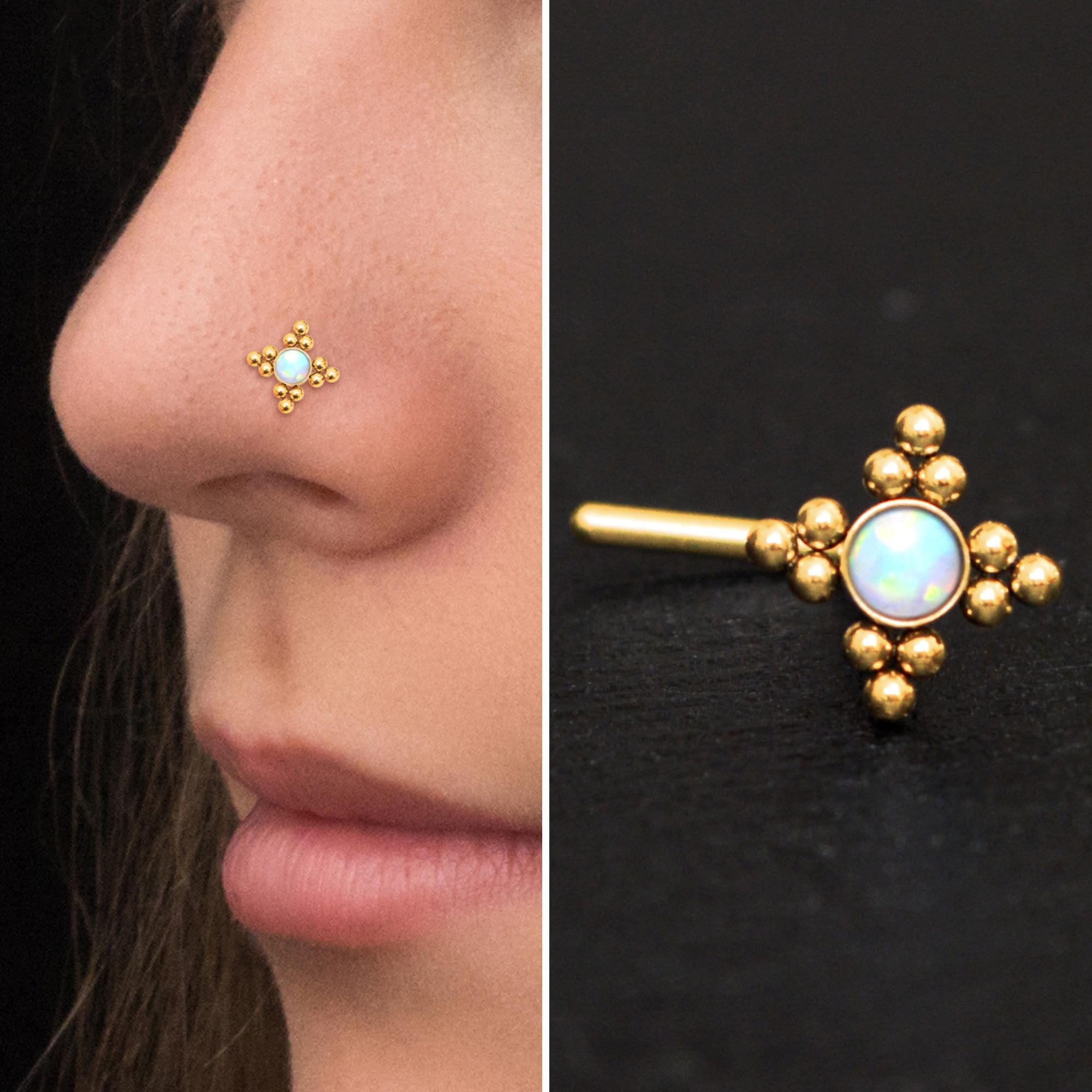 Vite per piercing al naso in opale, vite per piercing al naso in acciaio chirurgico, osso del naso, anello al naso, perno per il naso, gioielli per le